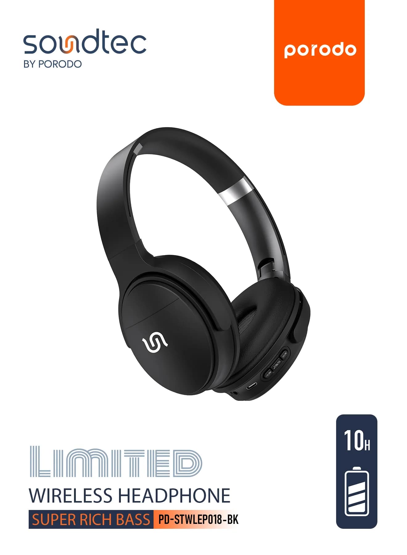 Porodo Soundtec Limited Wireless Headphone — Black 5