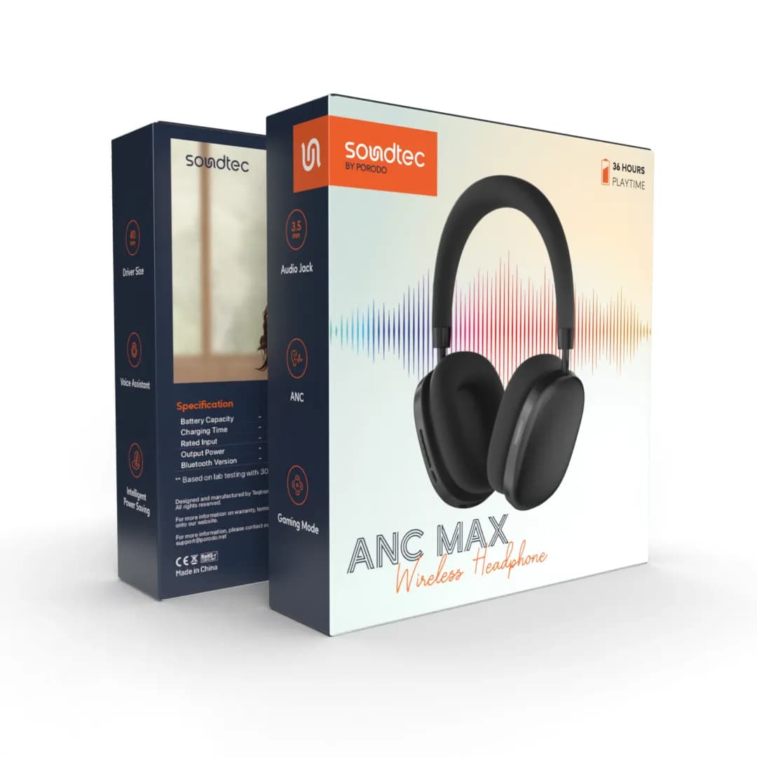 Porodo Soundtec Airpodmax ANC Headphone — Black 2
