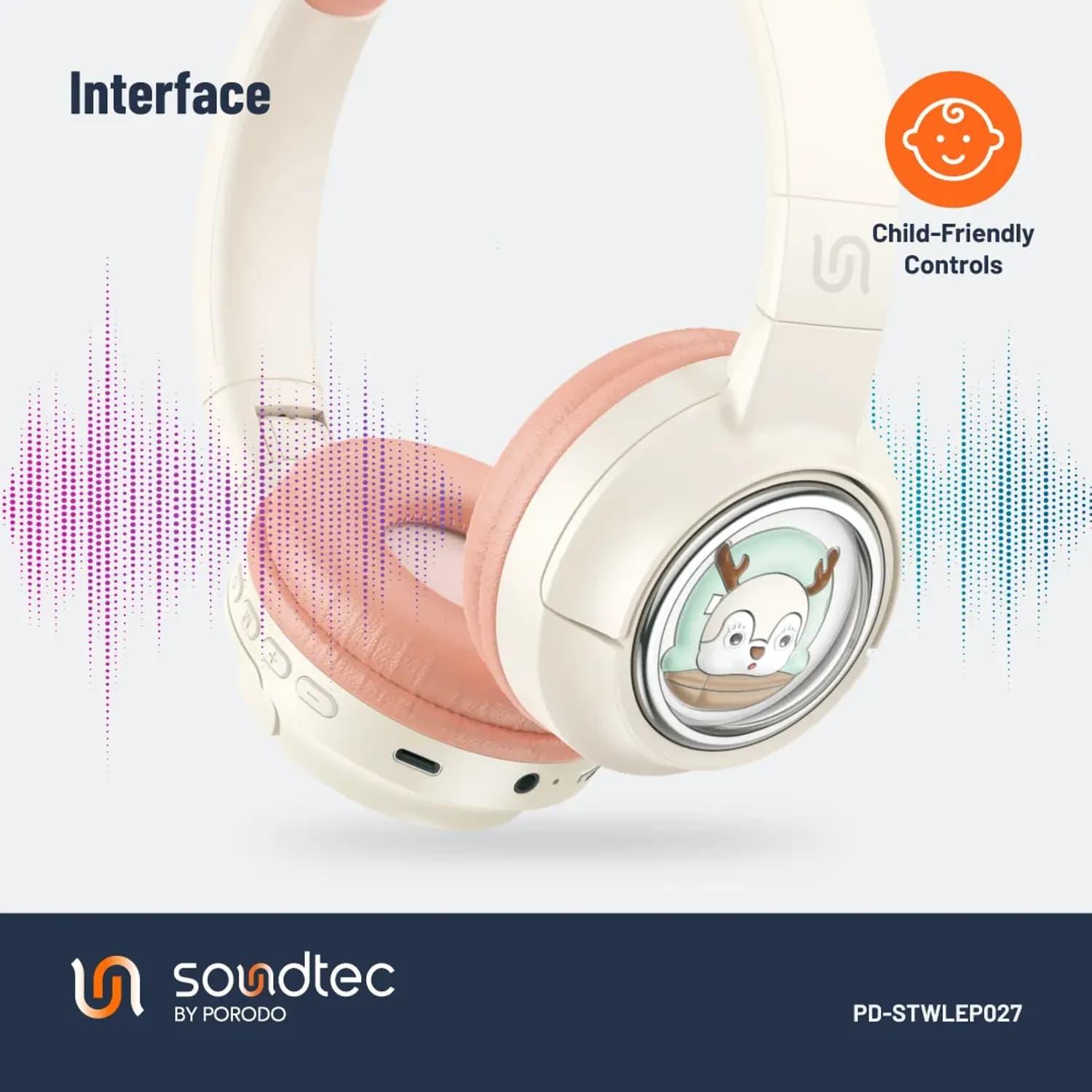 Porodo Wireless Kids Headphones - Moose Design, Pink — Blue 3