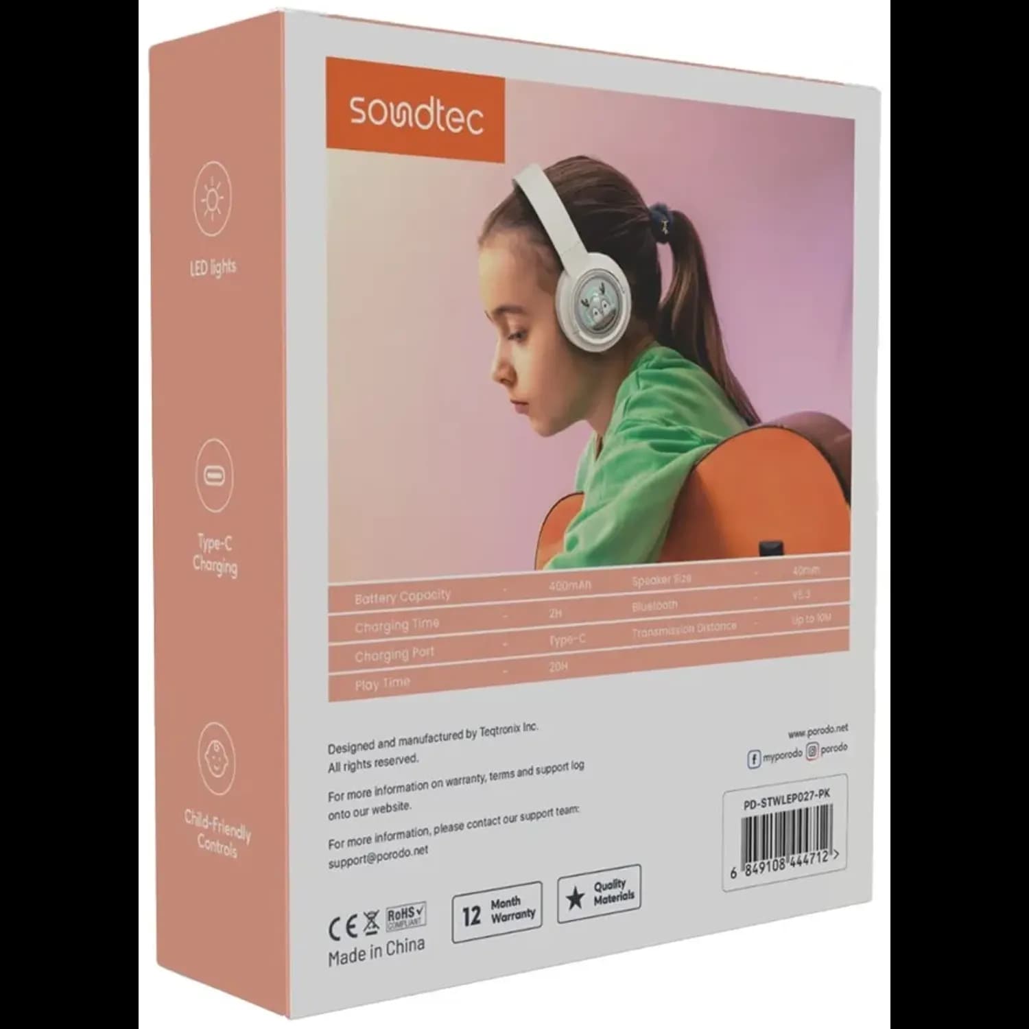 Porodo Wireless Kids Headphones - Moose Design, Pink — Blue 5