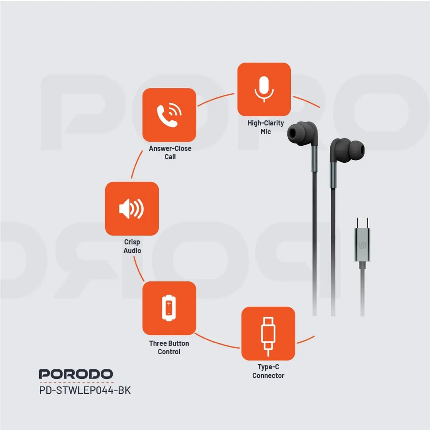 Porodo Wireless Headphone Soundtec Primo - Noise Cancellation, Black 4