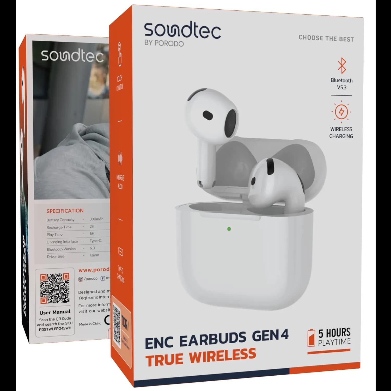Porodo Earbuds Gen 4 - Wireless, White 4