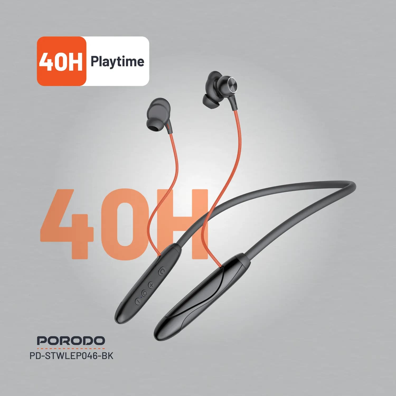 Porodo Neckband Earphones - ENC, Bluetooth 5.3, Black 2