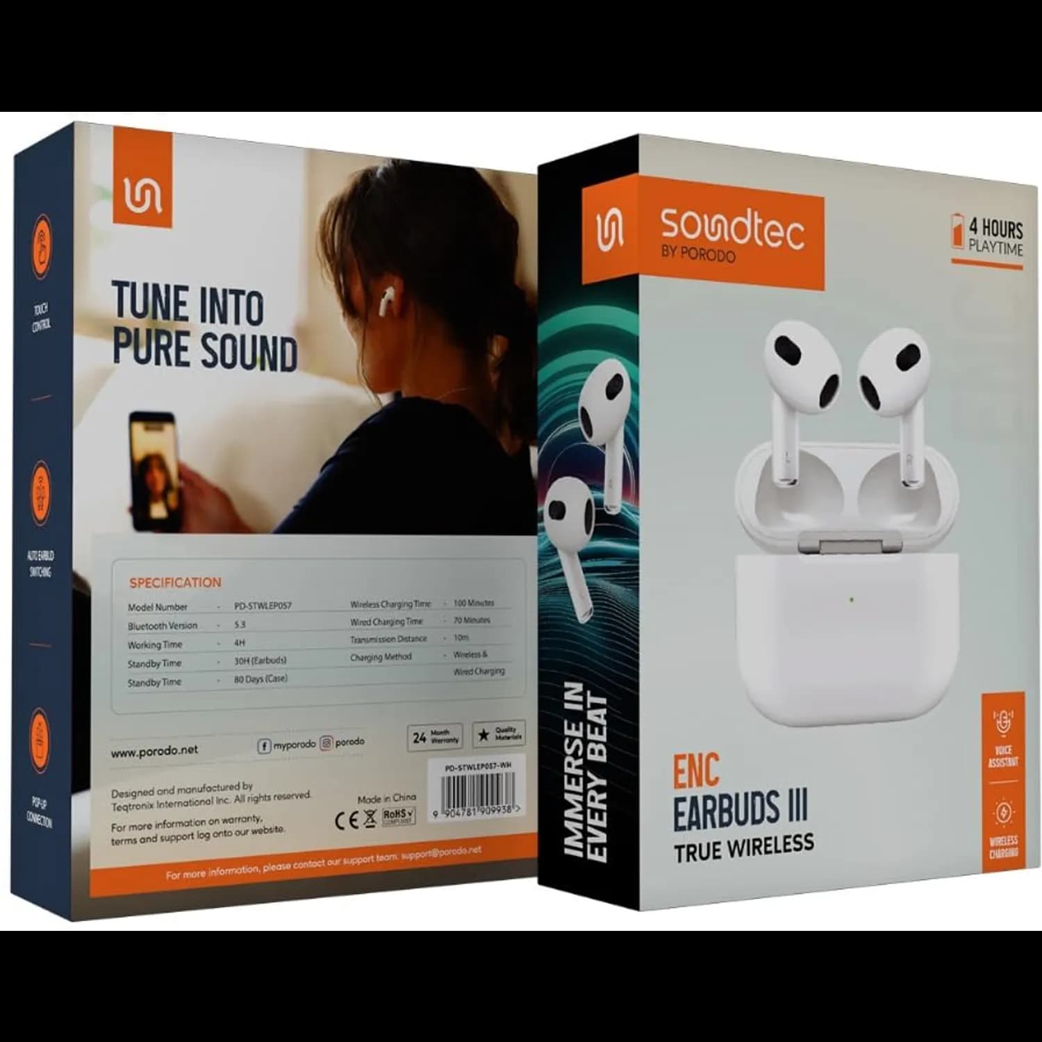 Porodo Wireless Earbuds SOUNDTEC ENCAIRPODS 3 - White 3