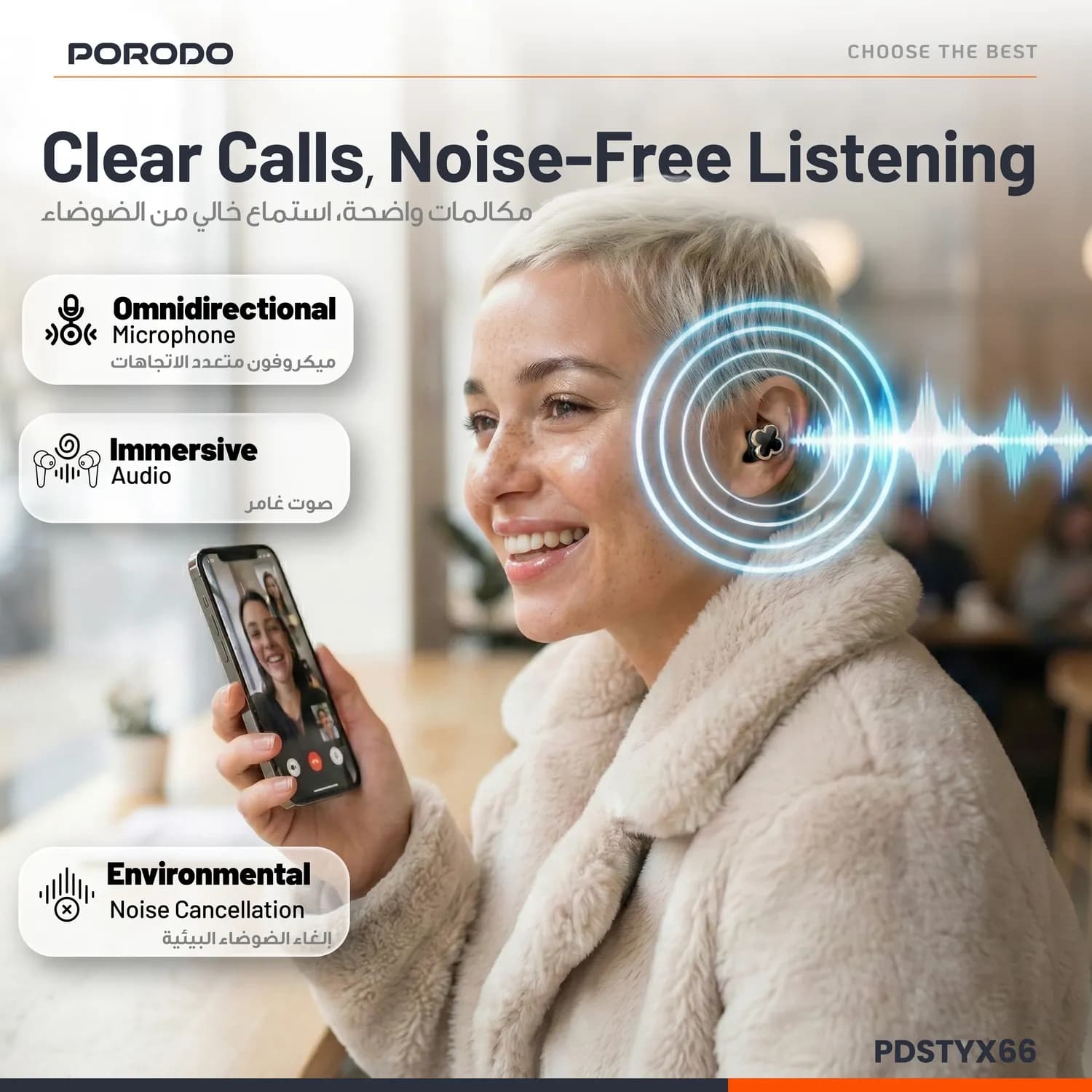 Porodo Earbuds Chic - ENC, Touch Control, Black 3