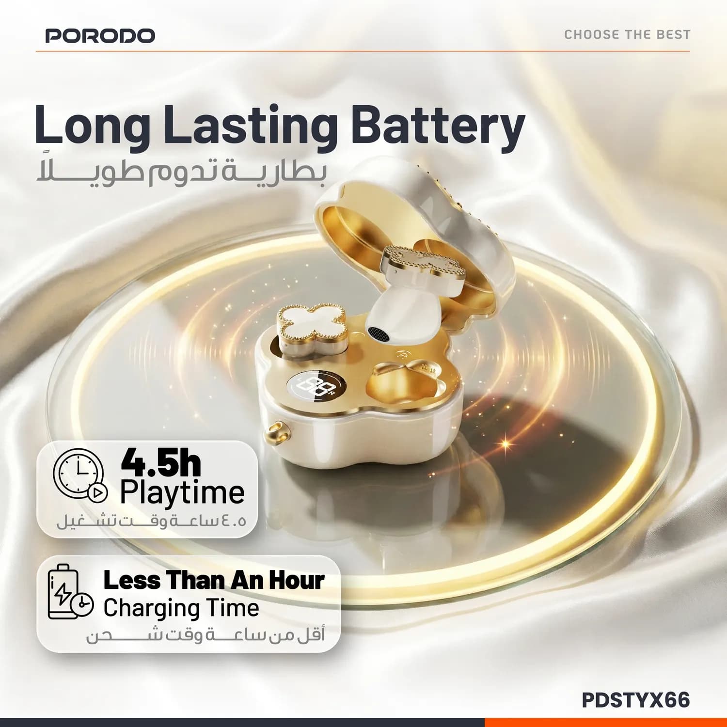 Porodo Earbuds Chic - ENC, Touch Control, Black 5