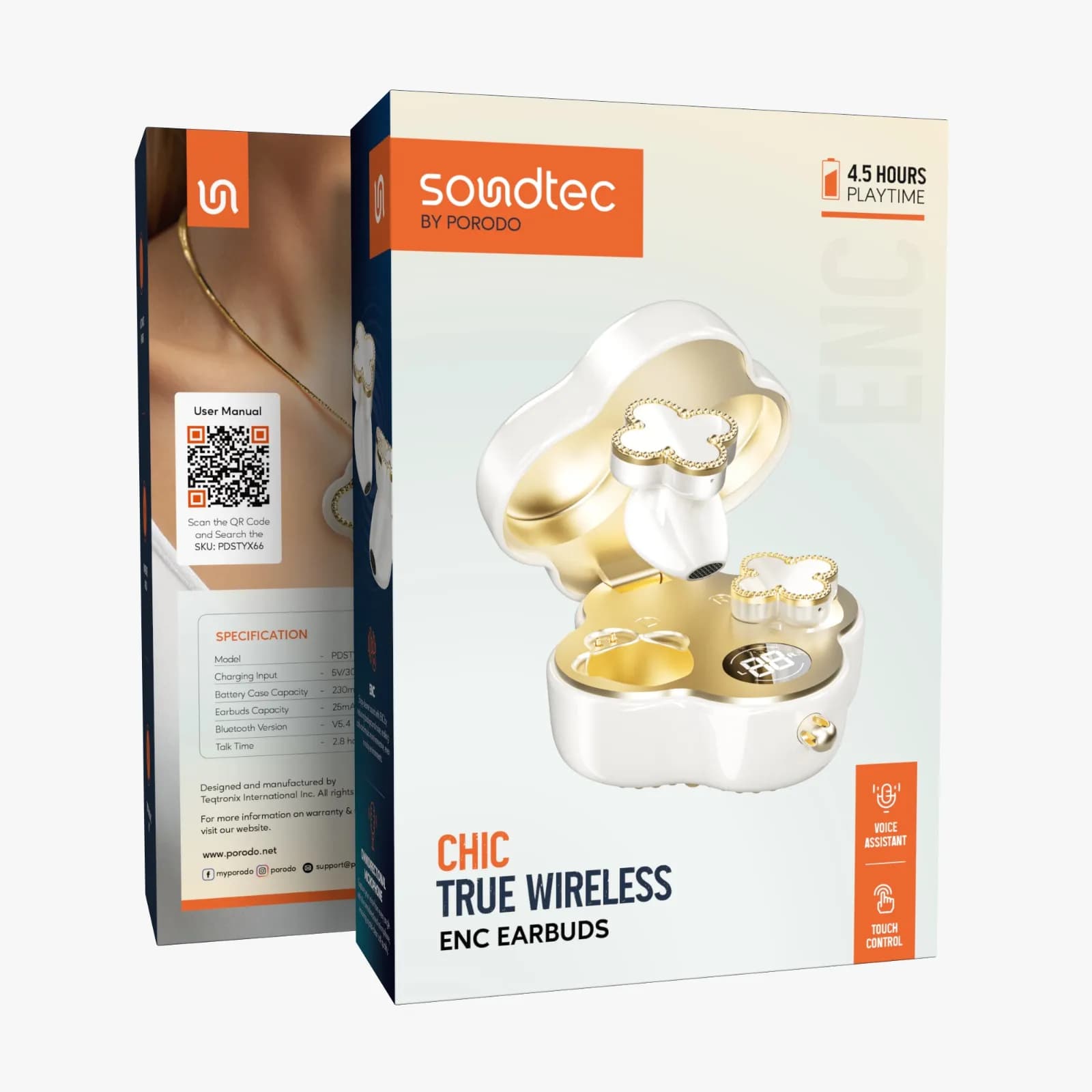 Porodo Soundtec Chic True Wireless ENC Earbuds - White 1 Porodo Soundtec Chic True Wireless ENC Earbuds - White 1