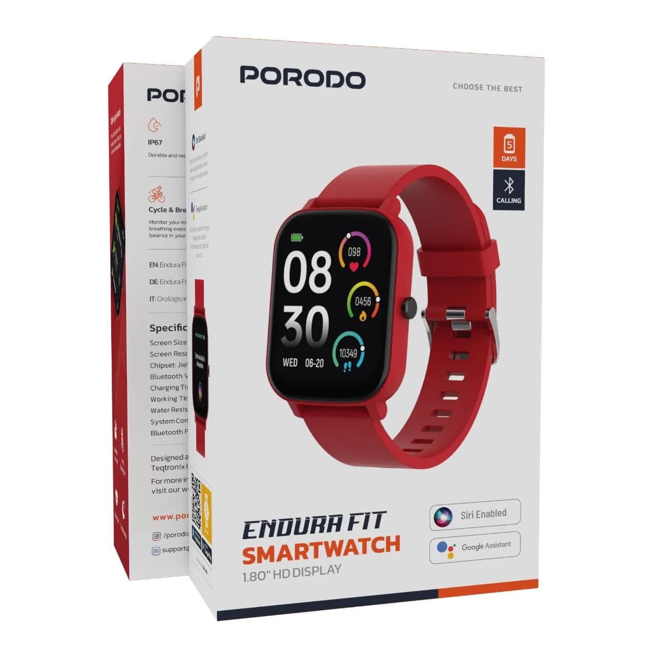 Porodo Endura Fit Smart Watch with 1.80" HD Display — Red 5