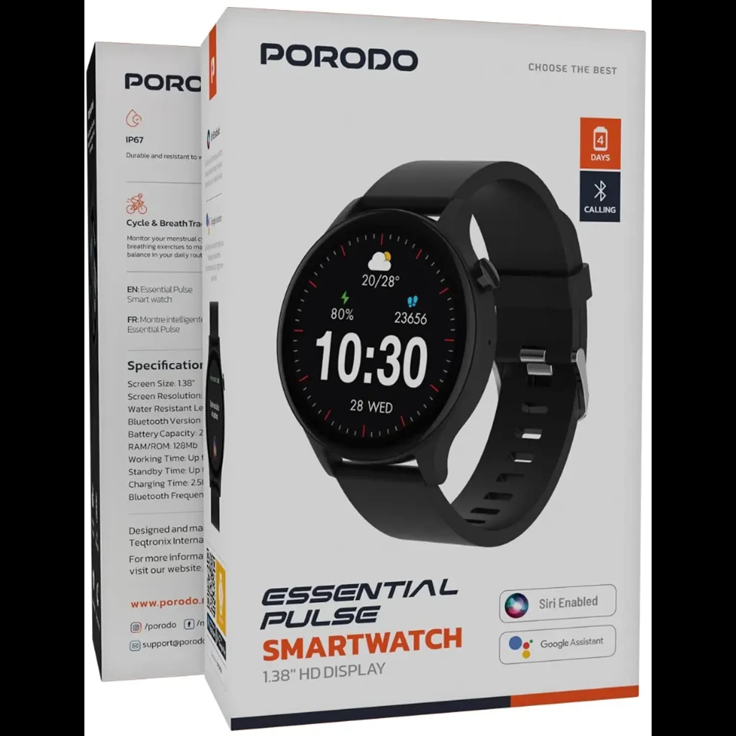 Porodo Smart Watch Essential Pulse - 1.38" HD, Black 4
