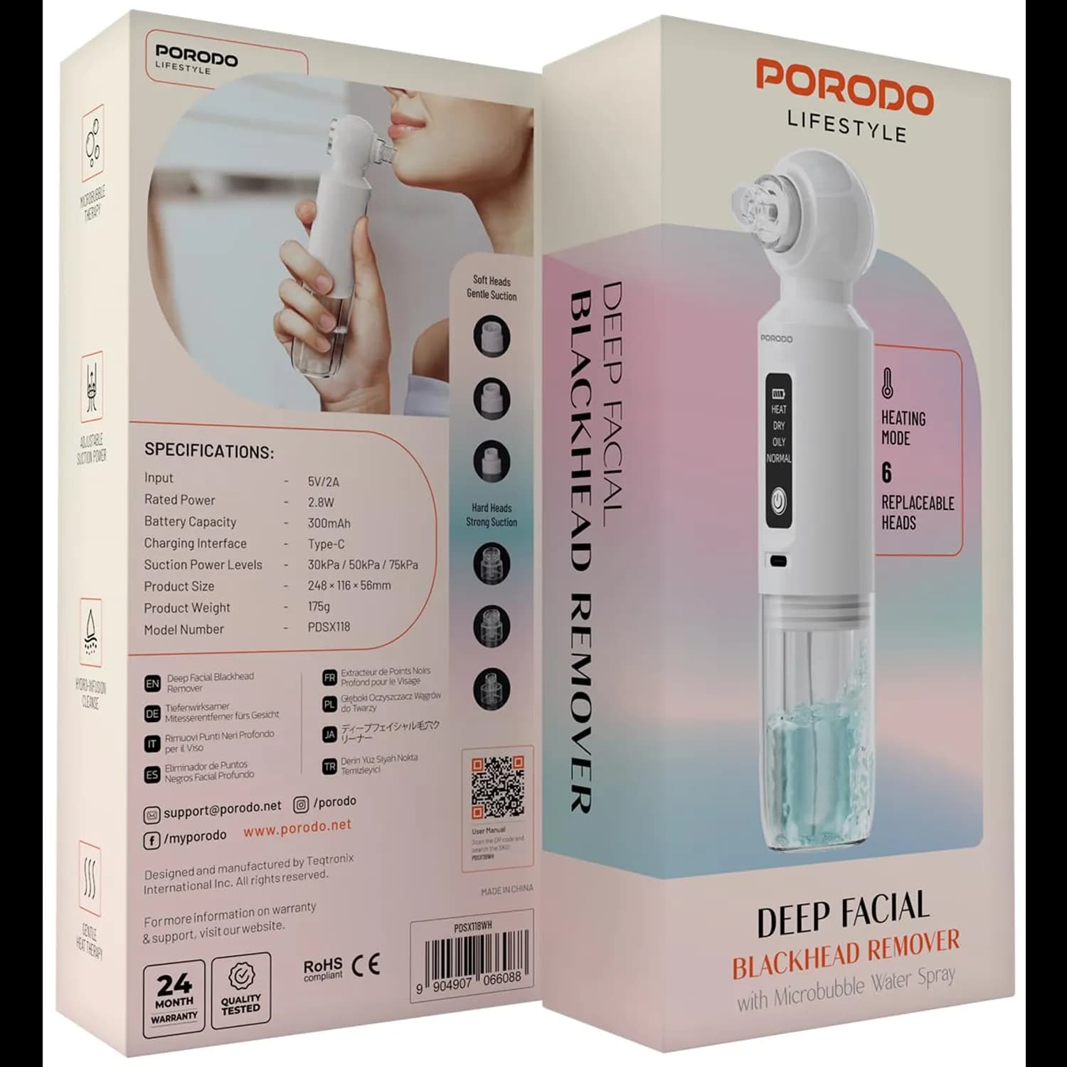 Porodo Blackhead Remover Lifestyle Deep Facial 2.8W - 6 Heads, White 3