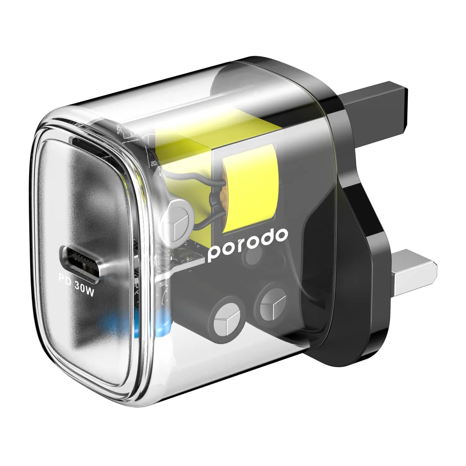 Porodo Transparent Quick Charger PD 30W UK - Black 1