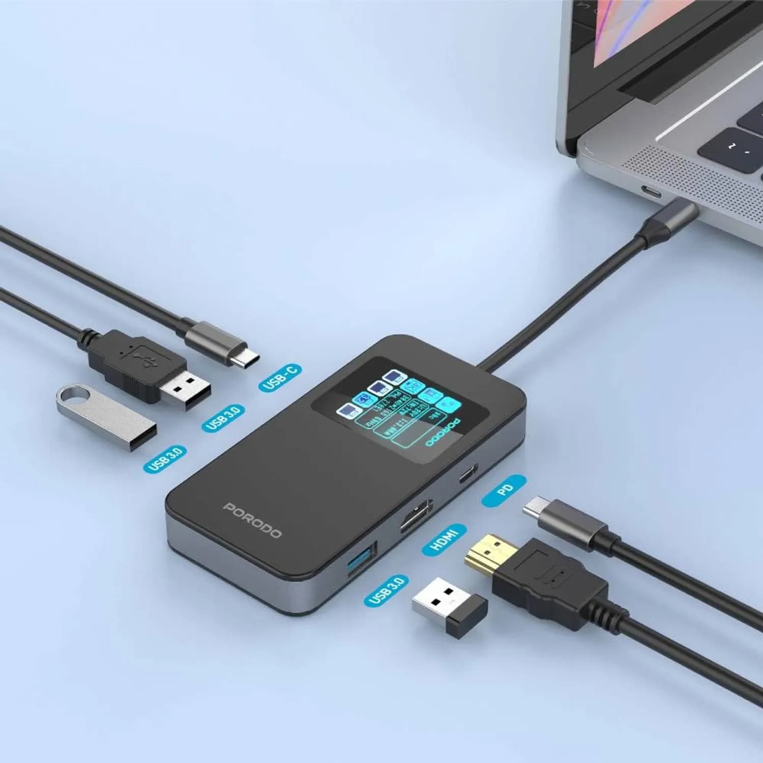 Porodo USB Hub - 6-in-1, 100W PD Charging, Black 2