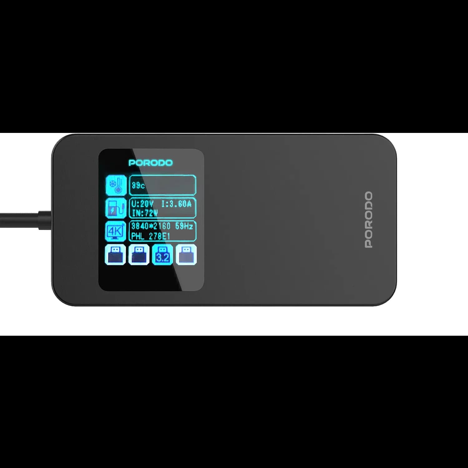 Porodo USB Hub - 6-in-1, 100W PD Charging, Black 3