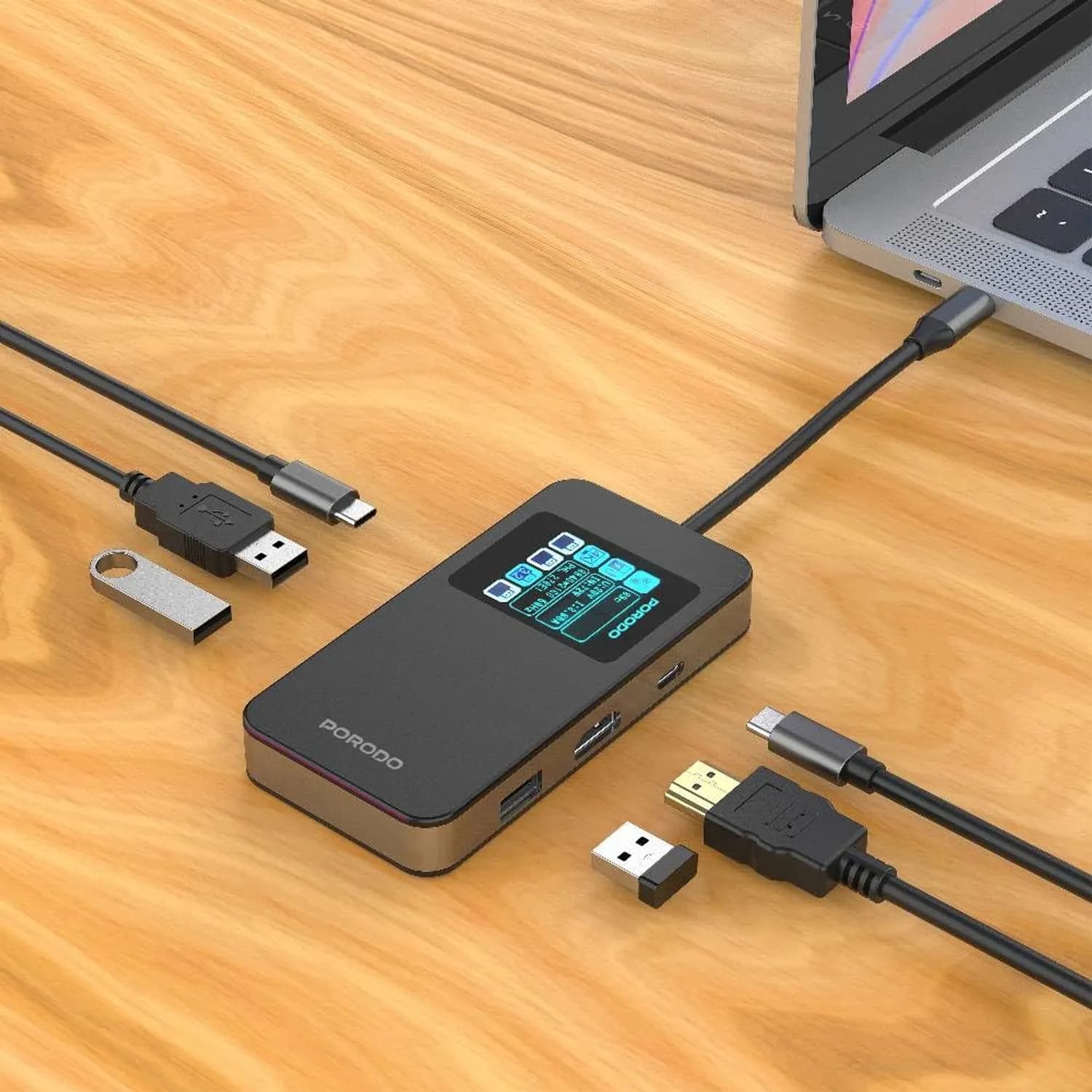 Porodo USB Hub - 6-in-1, 100W PD Charging, Black 4