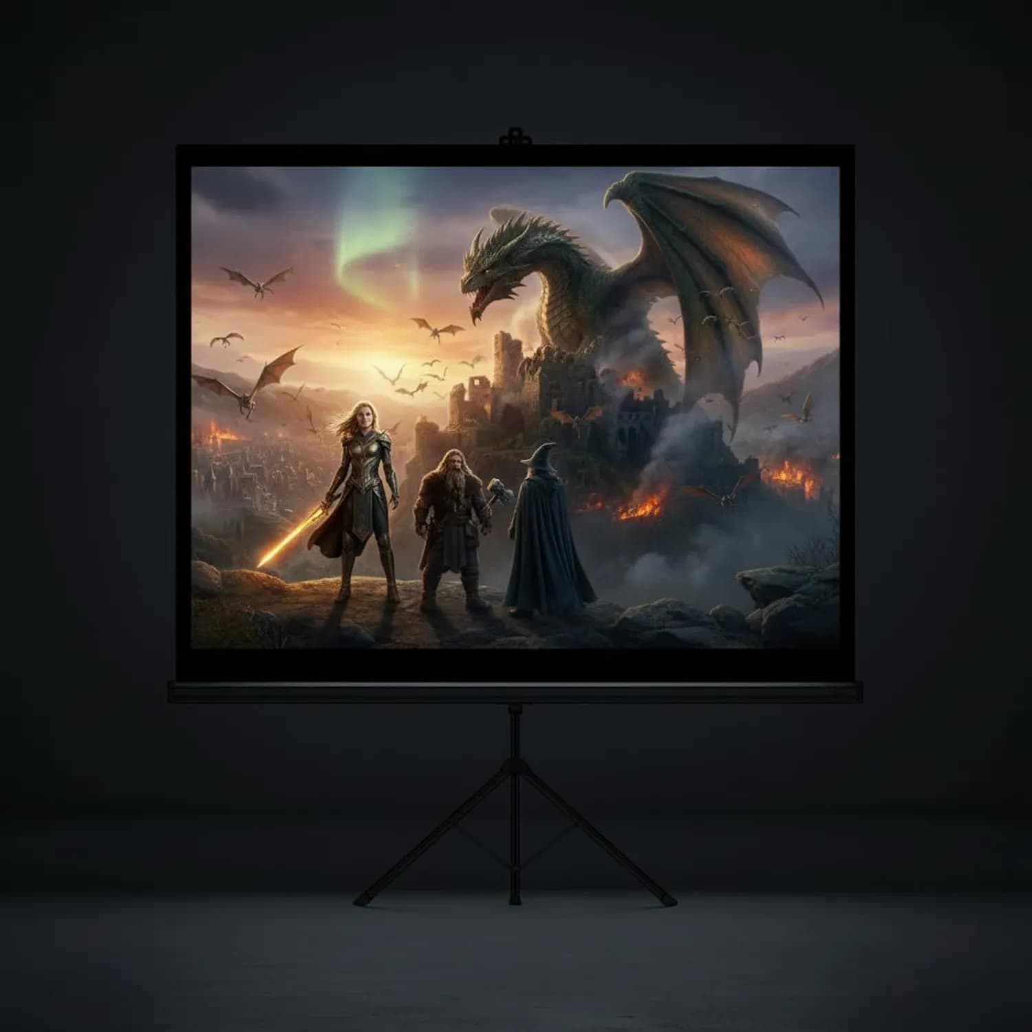 Porodo Projection Screen PDTET100 - 100-inch 4:3 Tripod, White 5