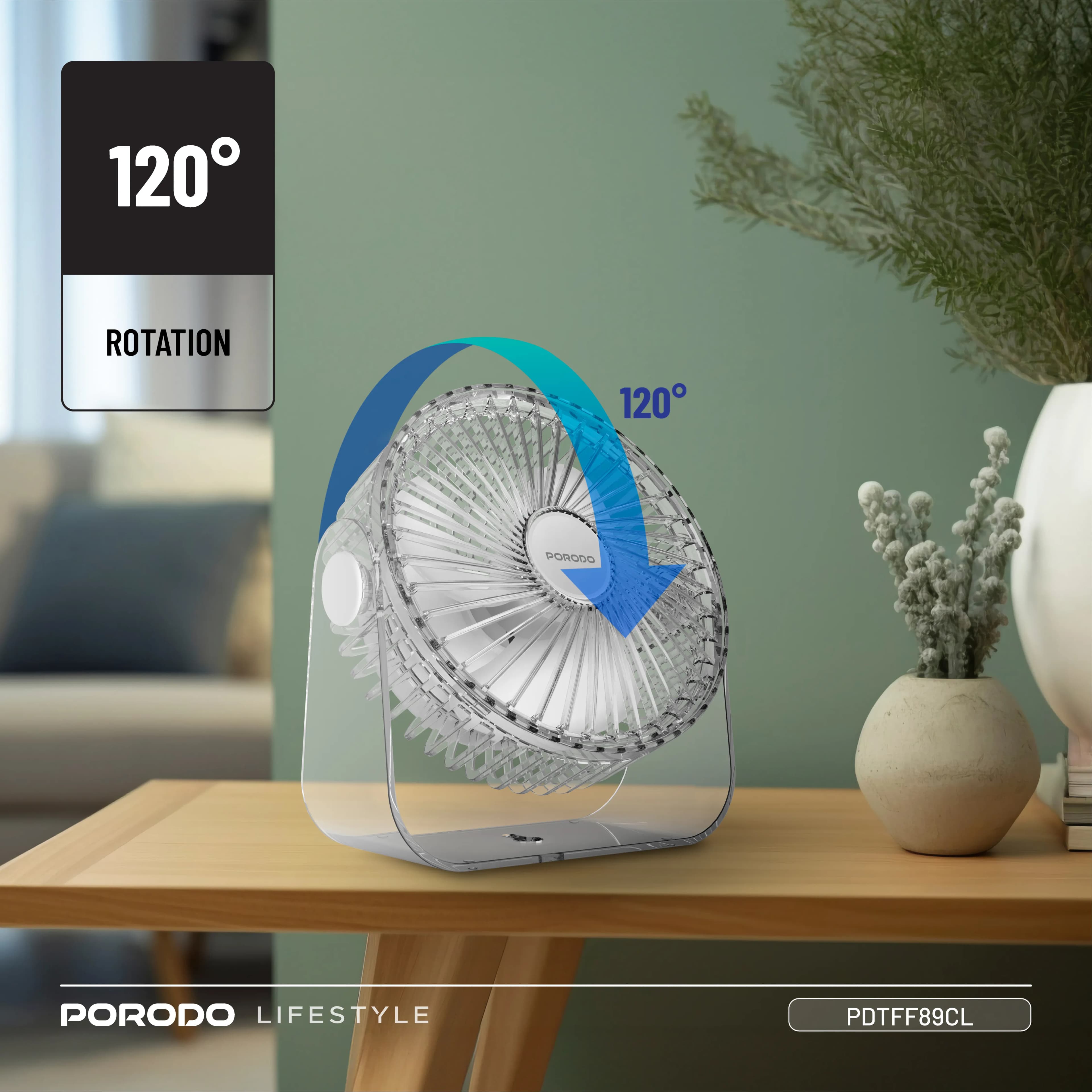 Porodo Lifestyle Portable Transparent Cooling Fan - Clear 2