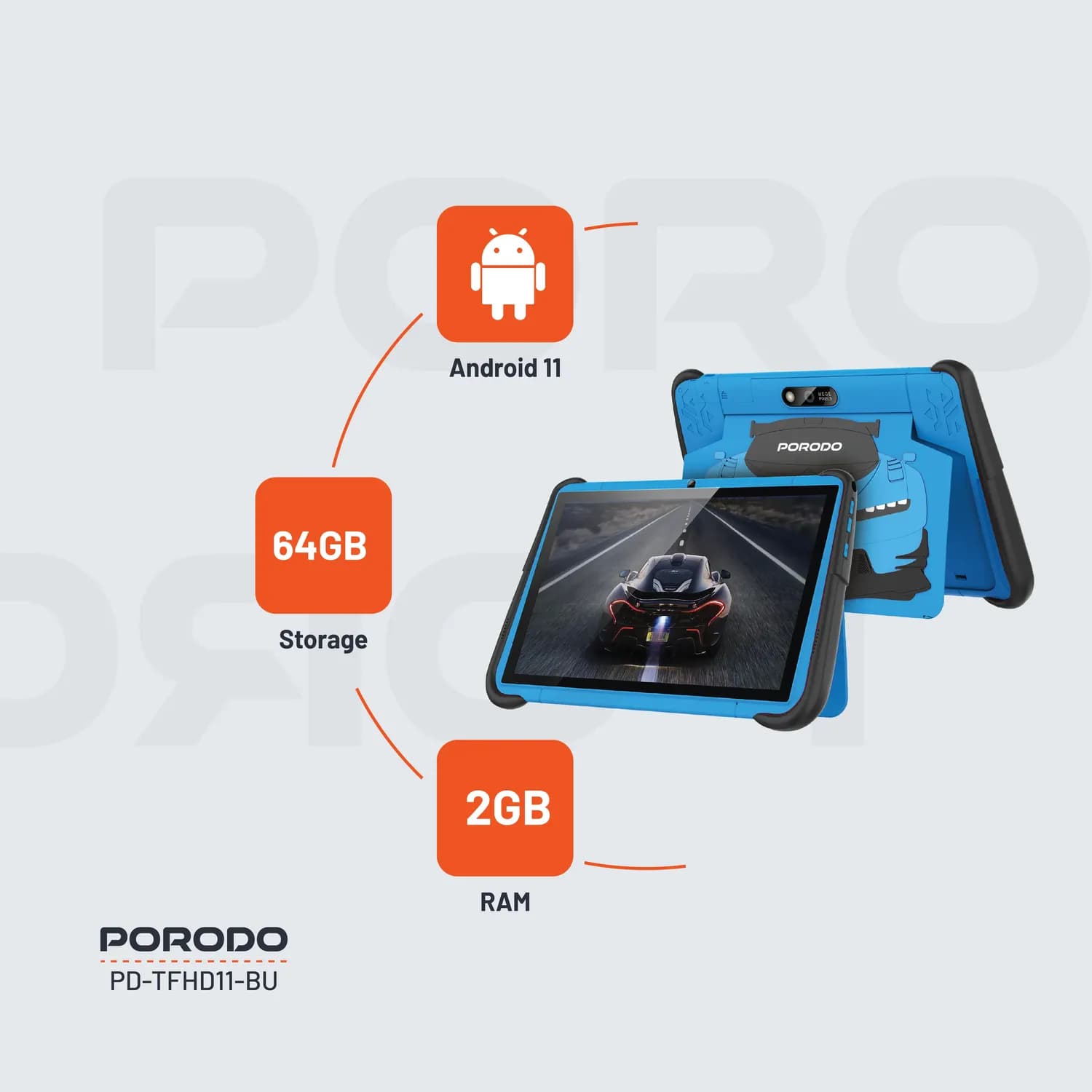 Porodo 10.1" Smart Tablet 2.4G 4000mah 2+64GB, - Blue 3