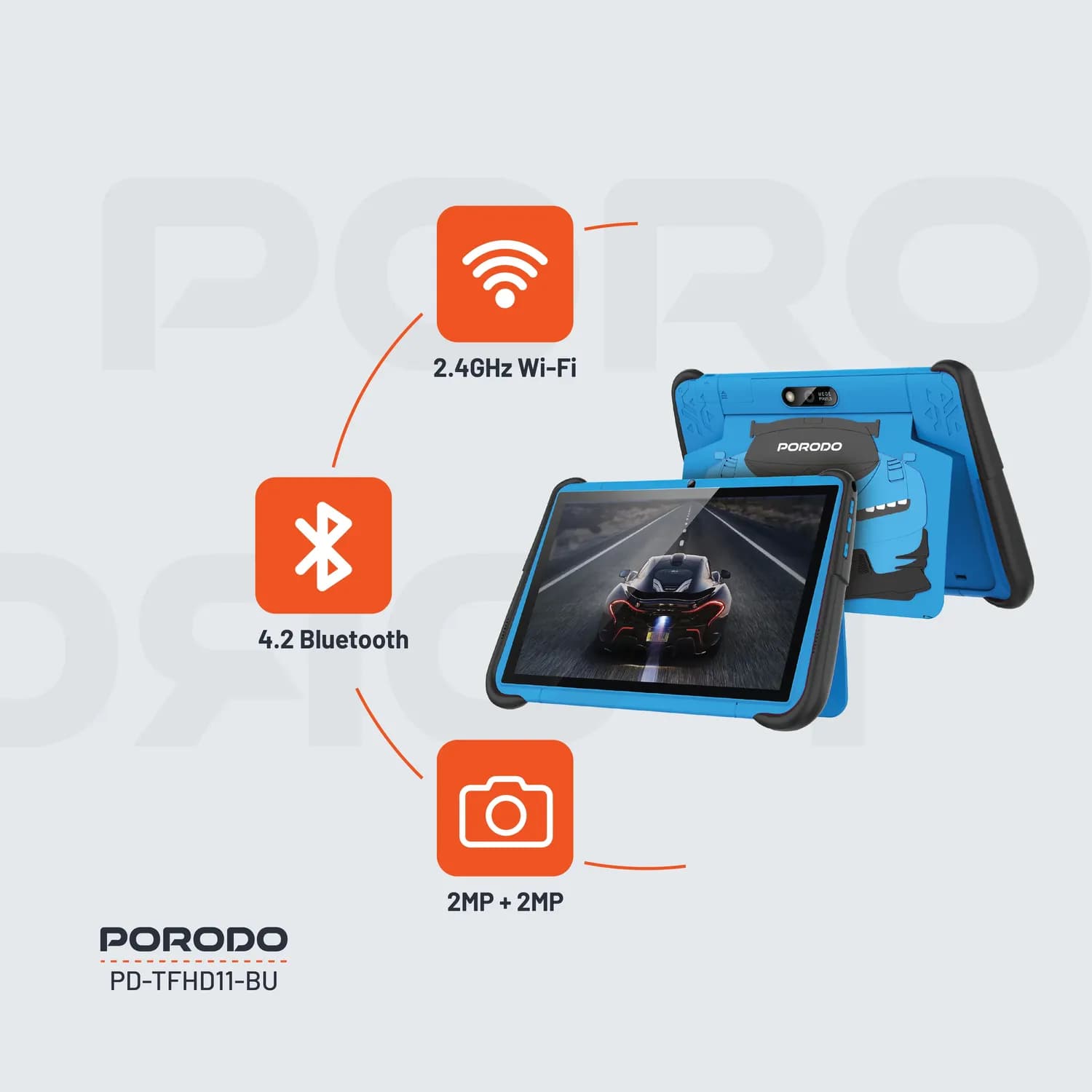 Porodo 10.1" Smart Tablet 2.4G 4000mah 2+64GB, - Blue 4