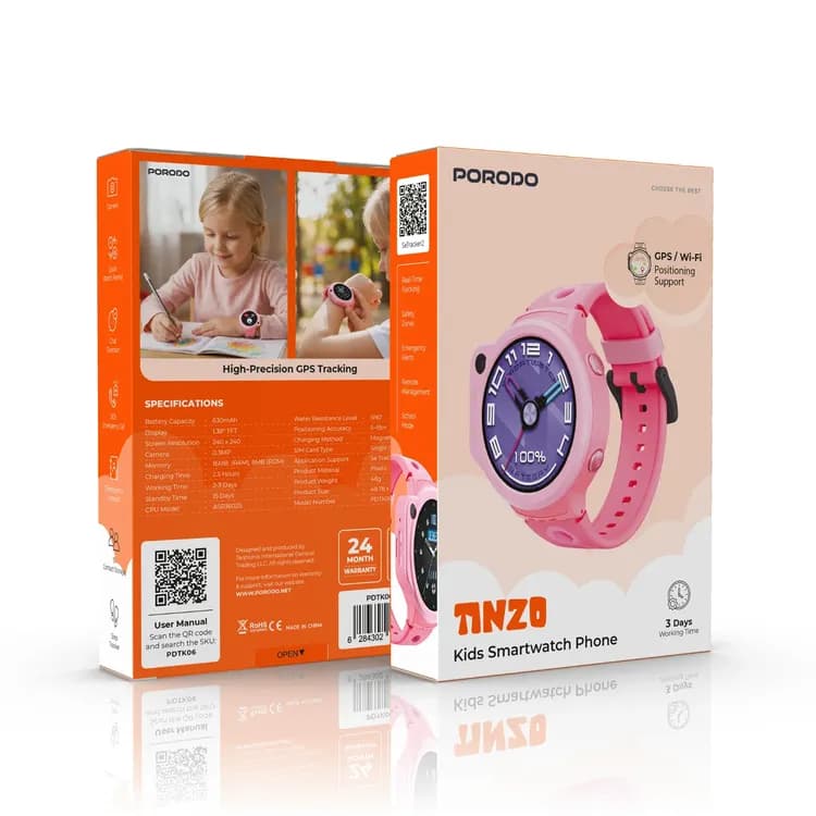 Porodo Kids Smart Watch - IP67 Water Resistant, Pink — Blue 3