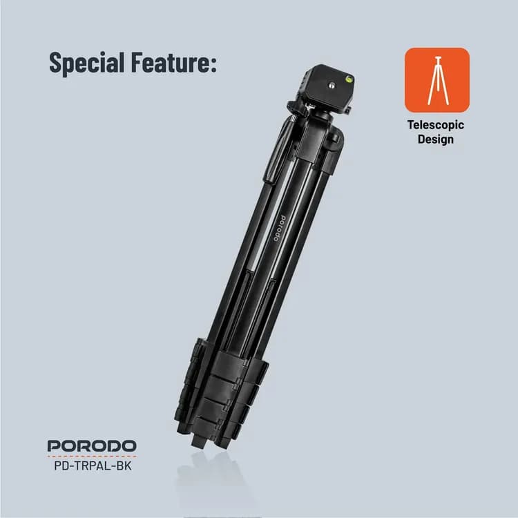 Porodo Gimbal Tripod PD-TRPAL-BK - 171cm Telescopic, Black 6