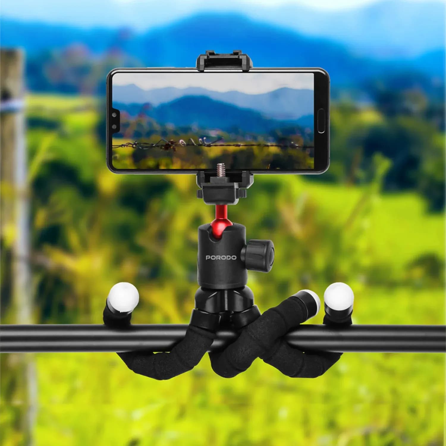 Porodo Flexible Tripod - 33cm, 360° Panoramic Head, Black 2