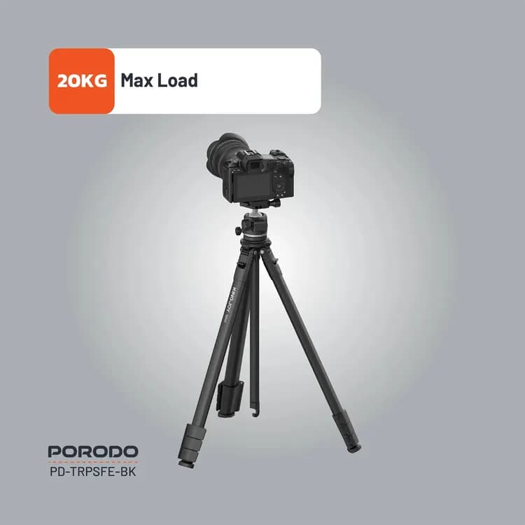 Porodo Tripod PD-TRPSFE-BK - Ultra-Light Aluminum, 20KG Load, Black 3