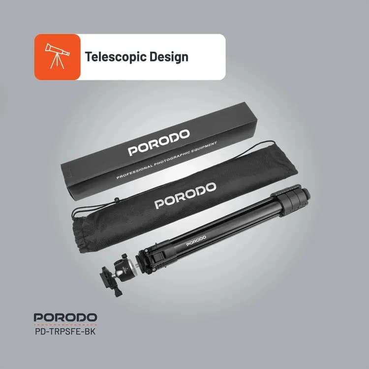 Porodo Tripod PD-TRPSFE-BK - Ultra-Light Aluminum, 20KG Load, Black 6
