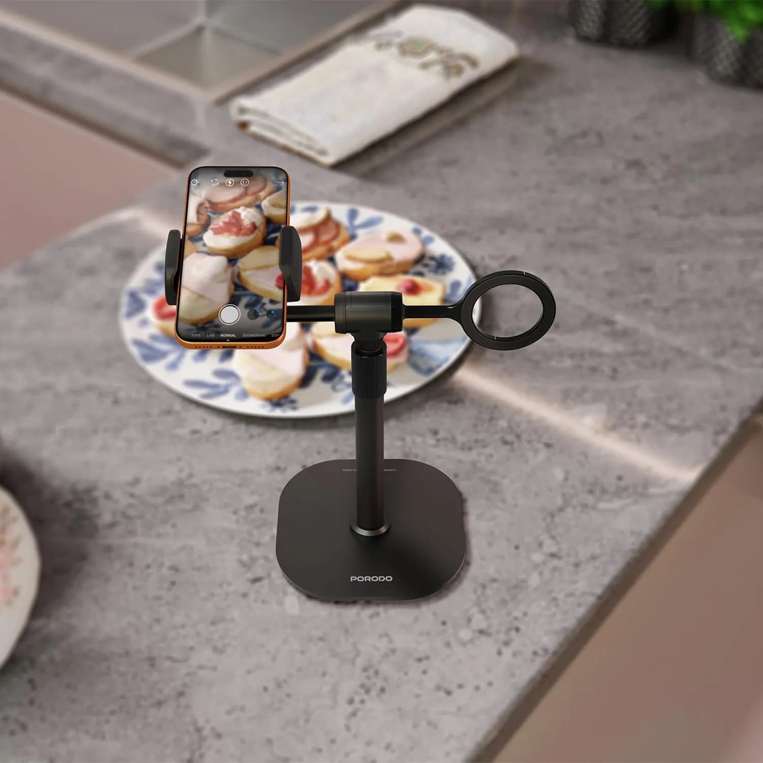 Porodo Dual Phone Holder - 360° Rotating, Magnetic Clip, Black 2