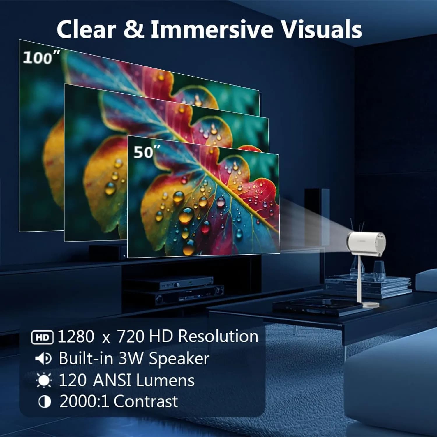 Porodo Smart HD Projector - Android 13, 720P, 120 ANSI Lumens 5