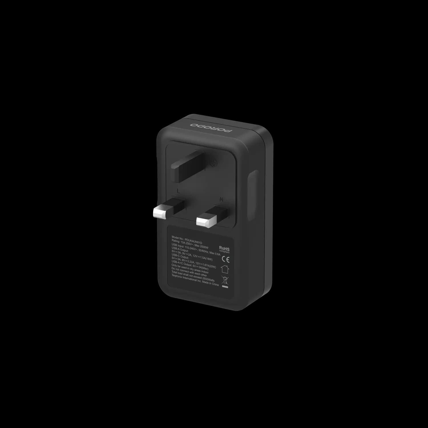 Porodo Wall Socket Velocitas - Universal AC, Black 5