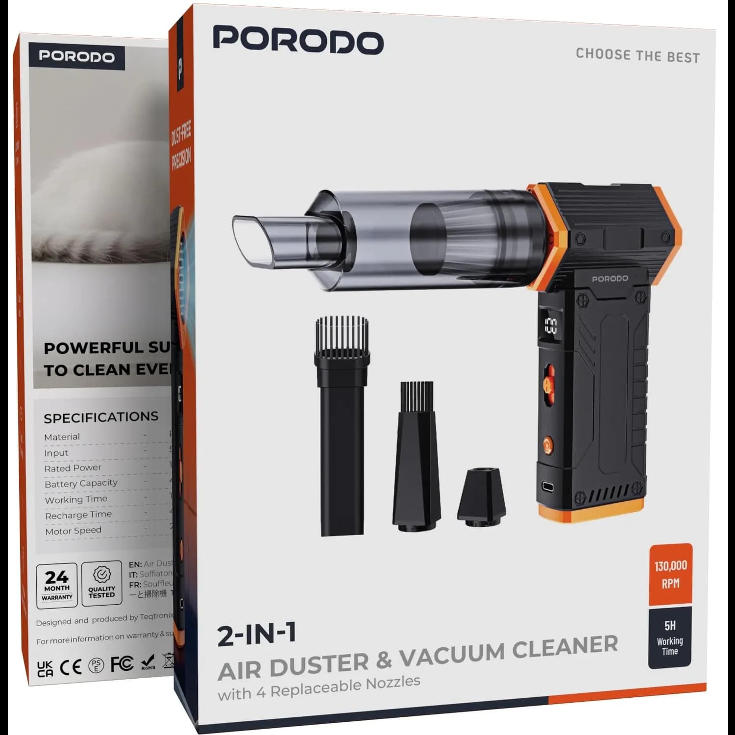 Porodo Cordless Air Duster & Vacuum Cleaner - 2-in-1, 150W, Black 5
