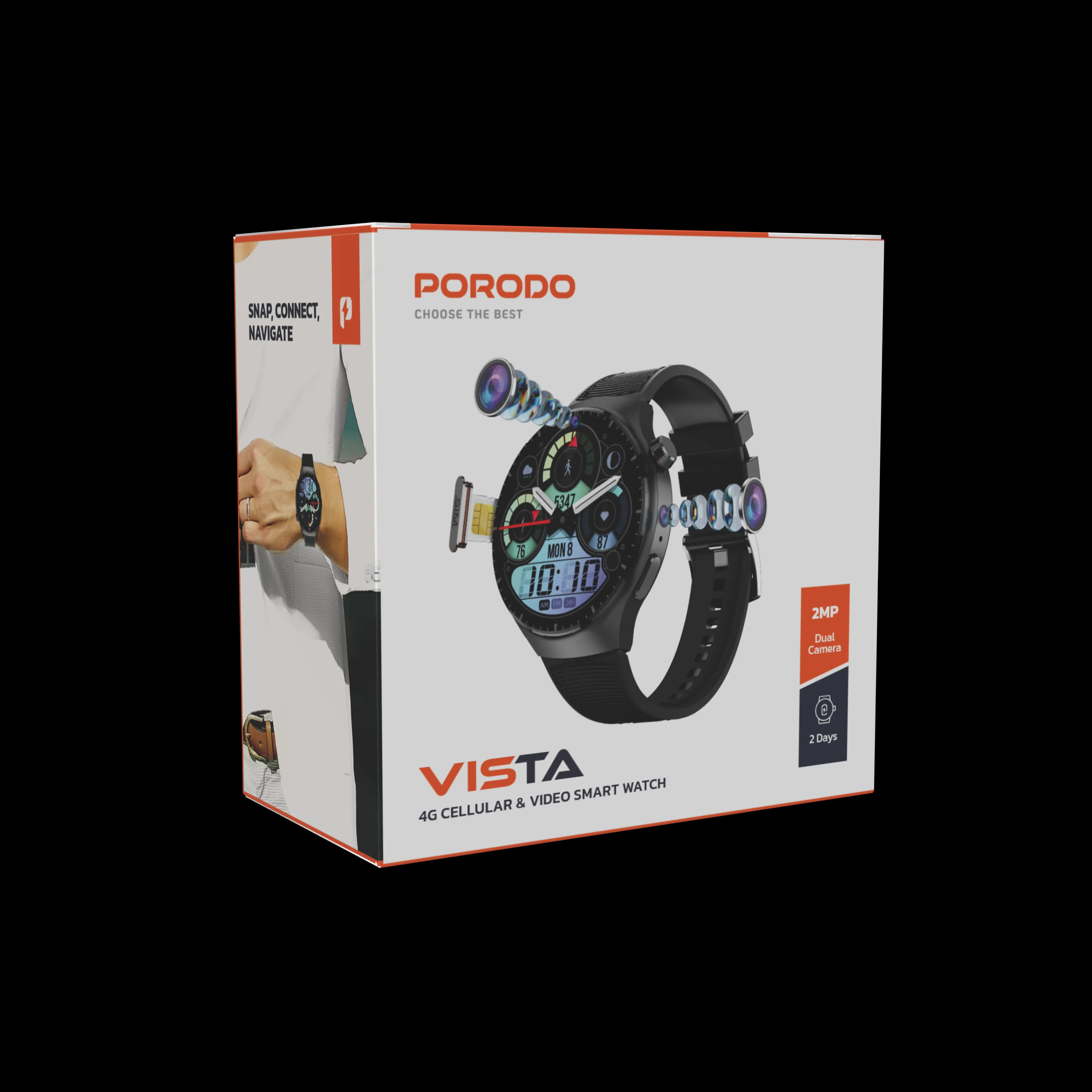 Porodo Vista 4G Cellular & Video Smart Watch - Black 3