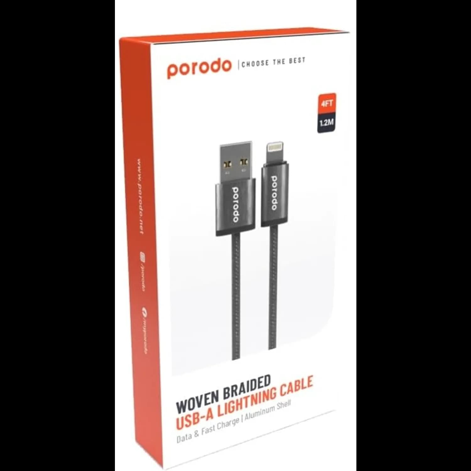 Porodo USB-A to Lightning Cable - 2.4A Fast Charge, Black — White 3