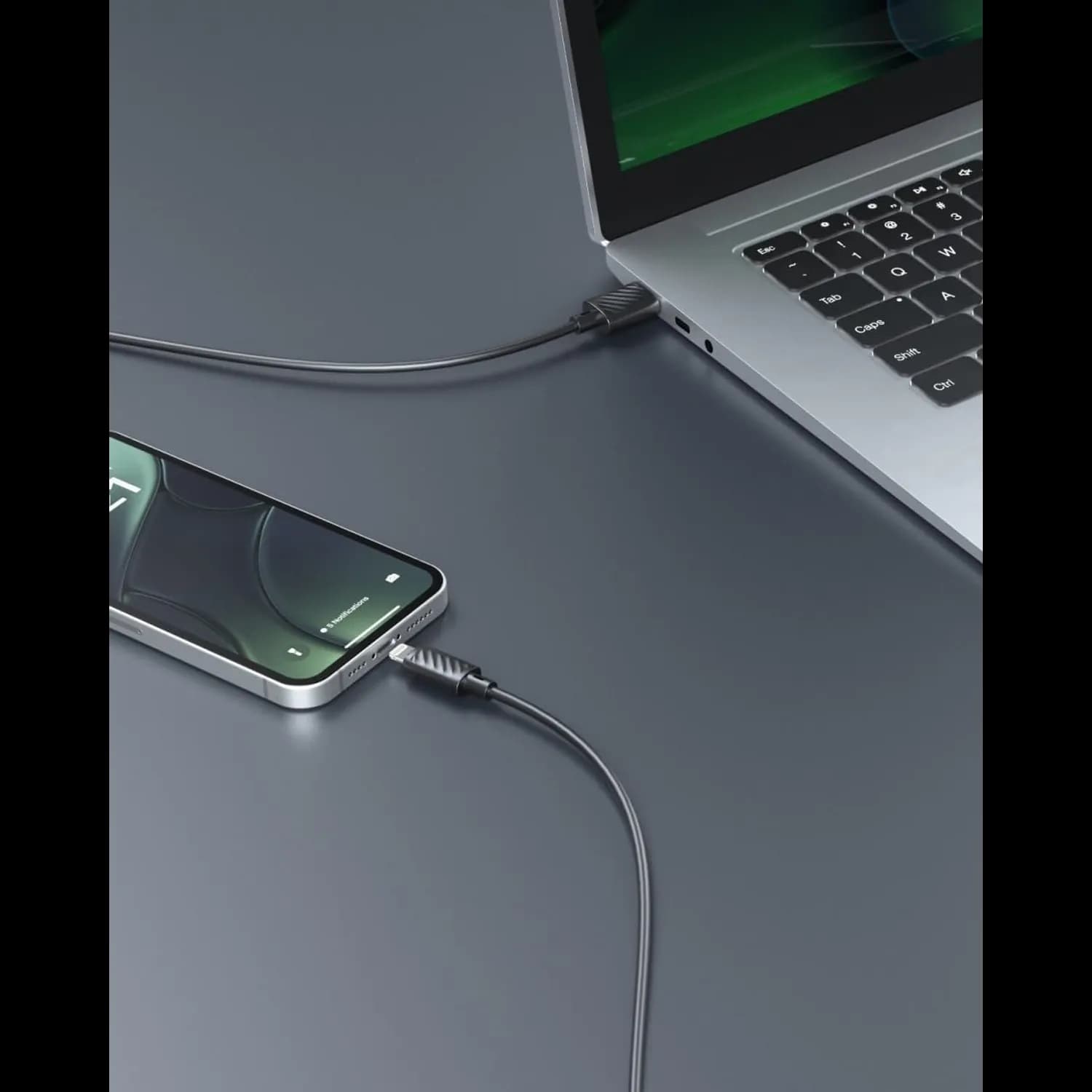 Porodo USB-A to Lightning Cable - 2.4A Fast Charge, Black — White 4