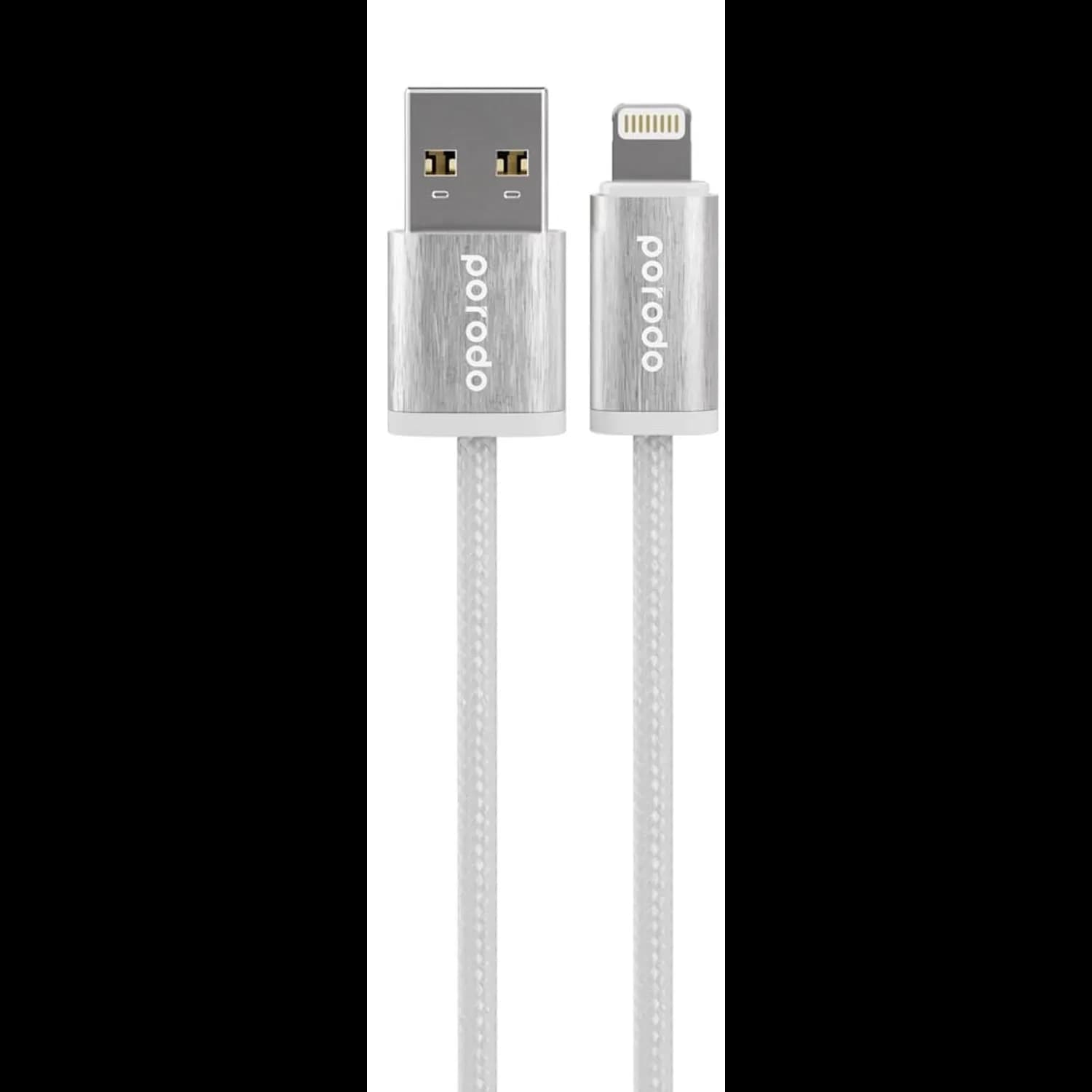 Porodo USB-A to Lightning Cable - 2.4A Fast Charge, Black — White 1 Porodo USB-A to Lightning Cable - 2.4A Fast Charge, Black — White 1