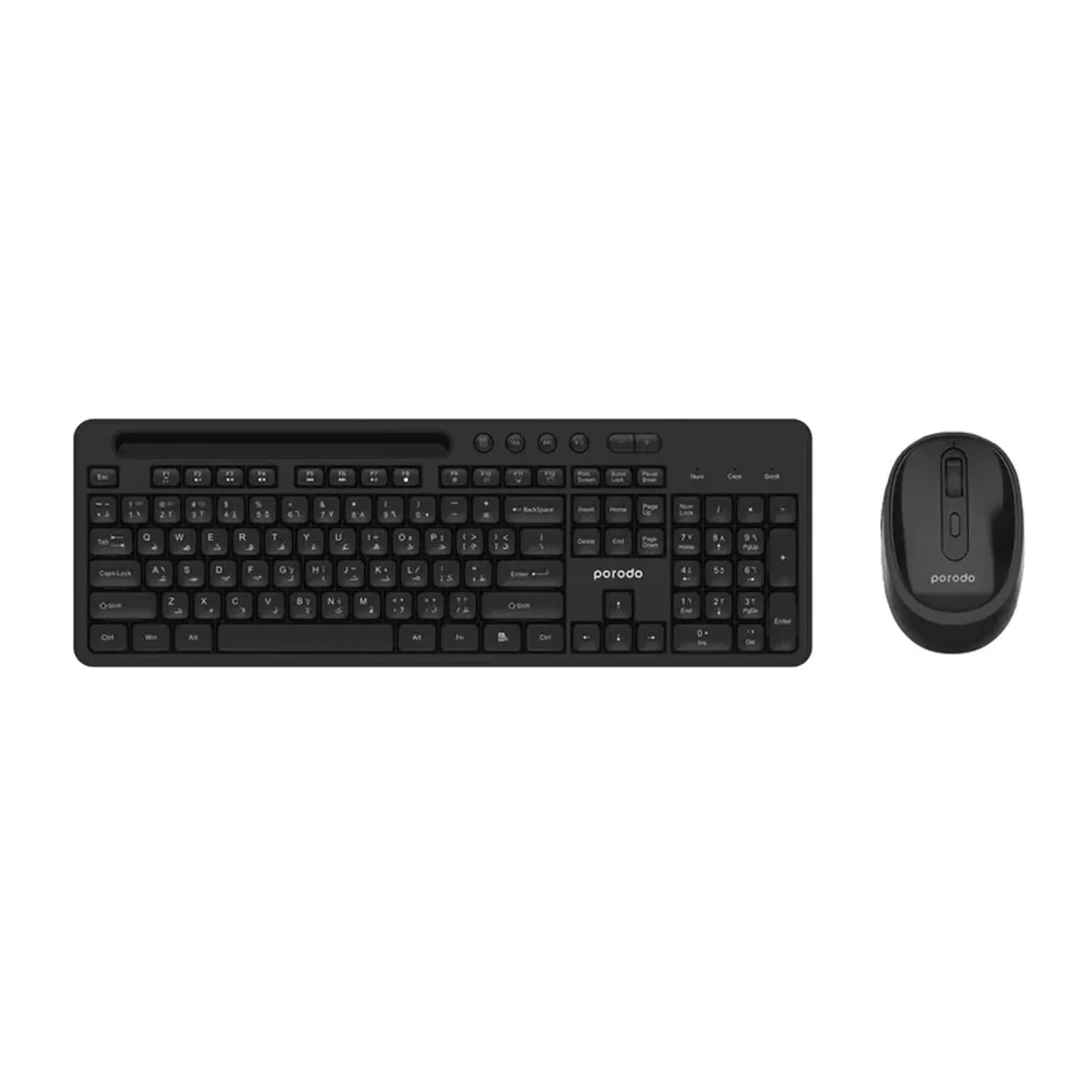 Porodo Wireless 2.4G+BT Keyboard with Pen/Phone Tray and Mouse - Black 1