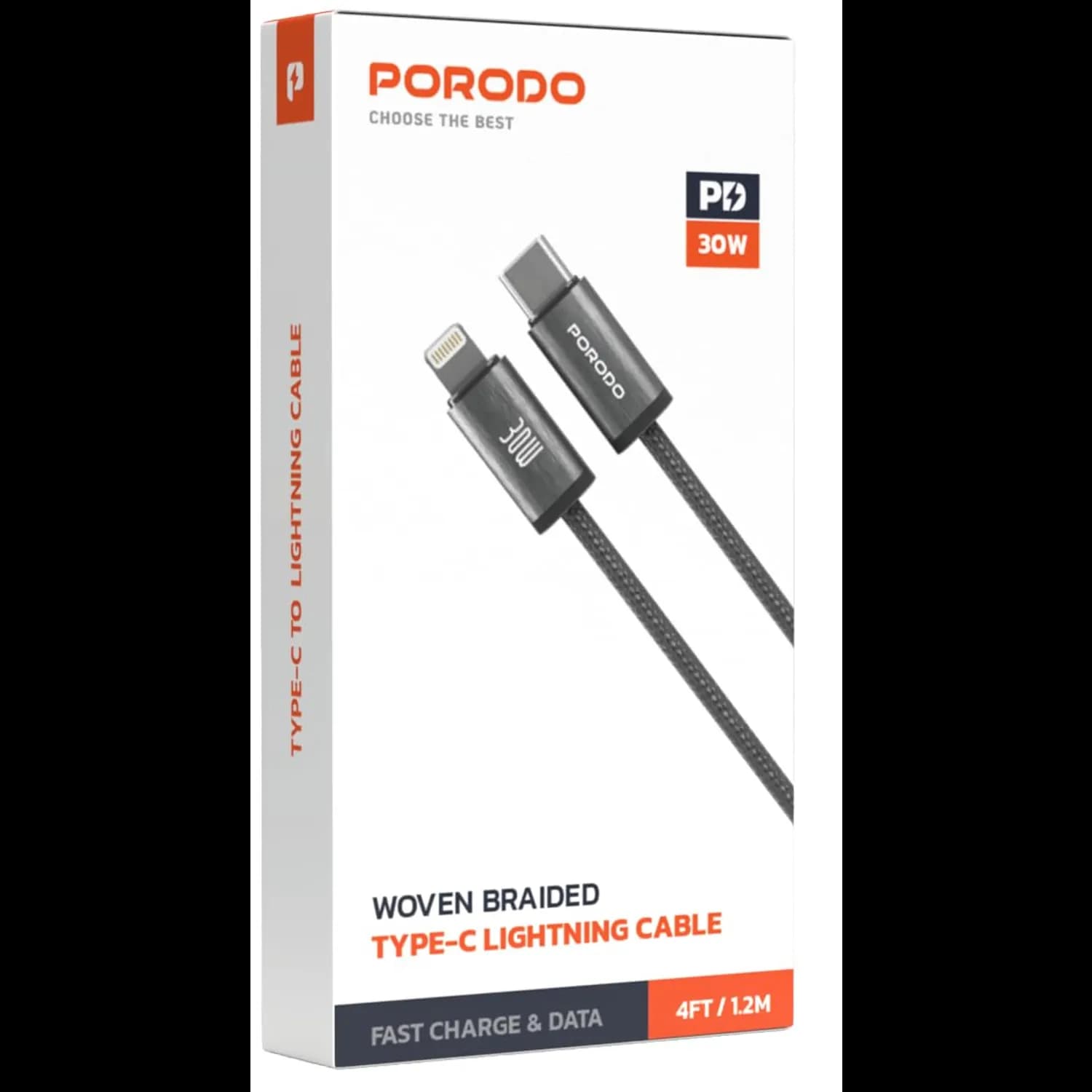 Porodo USB Cable - Lightning to USB-C 30W Fast Charge, Black 4