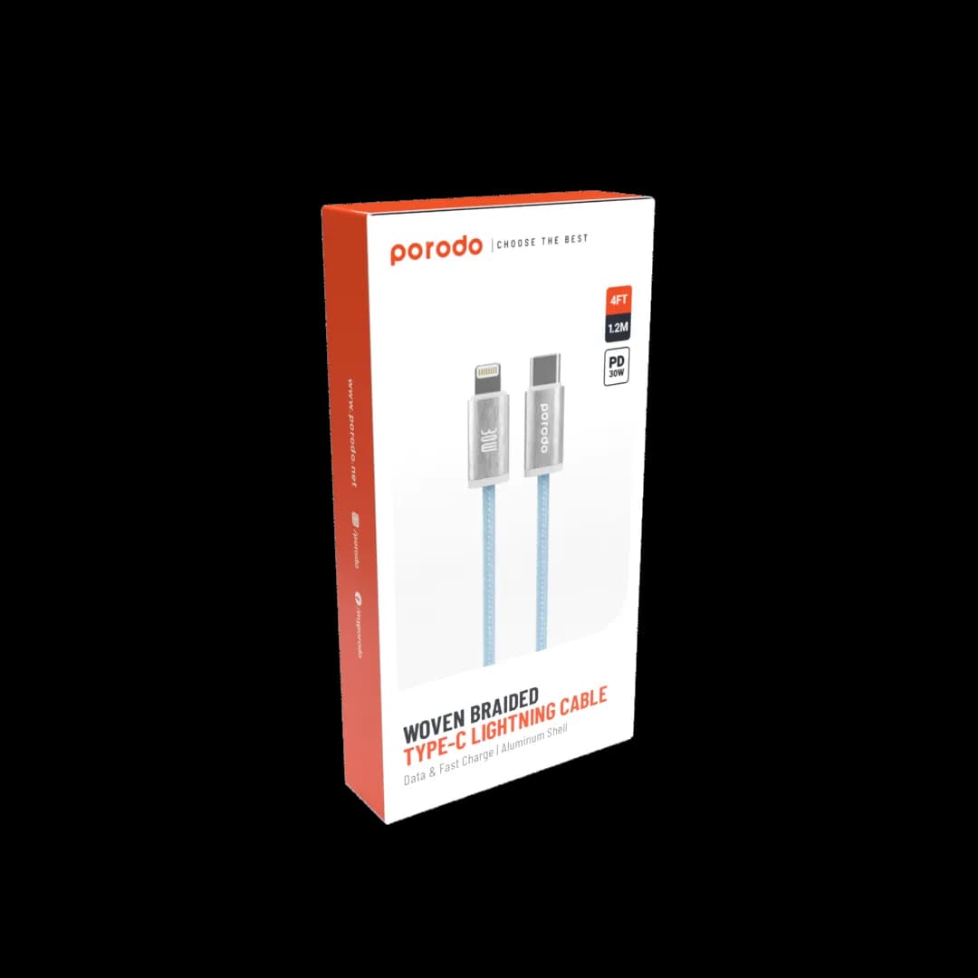 Porodo Woven 30W Lightning to Type-C Cable 1.2M - Blue 1 Porodo Woven 30W Lightning to Type-C Cable 1.2M - Blue 1