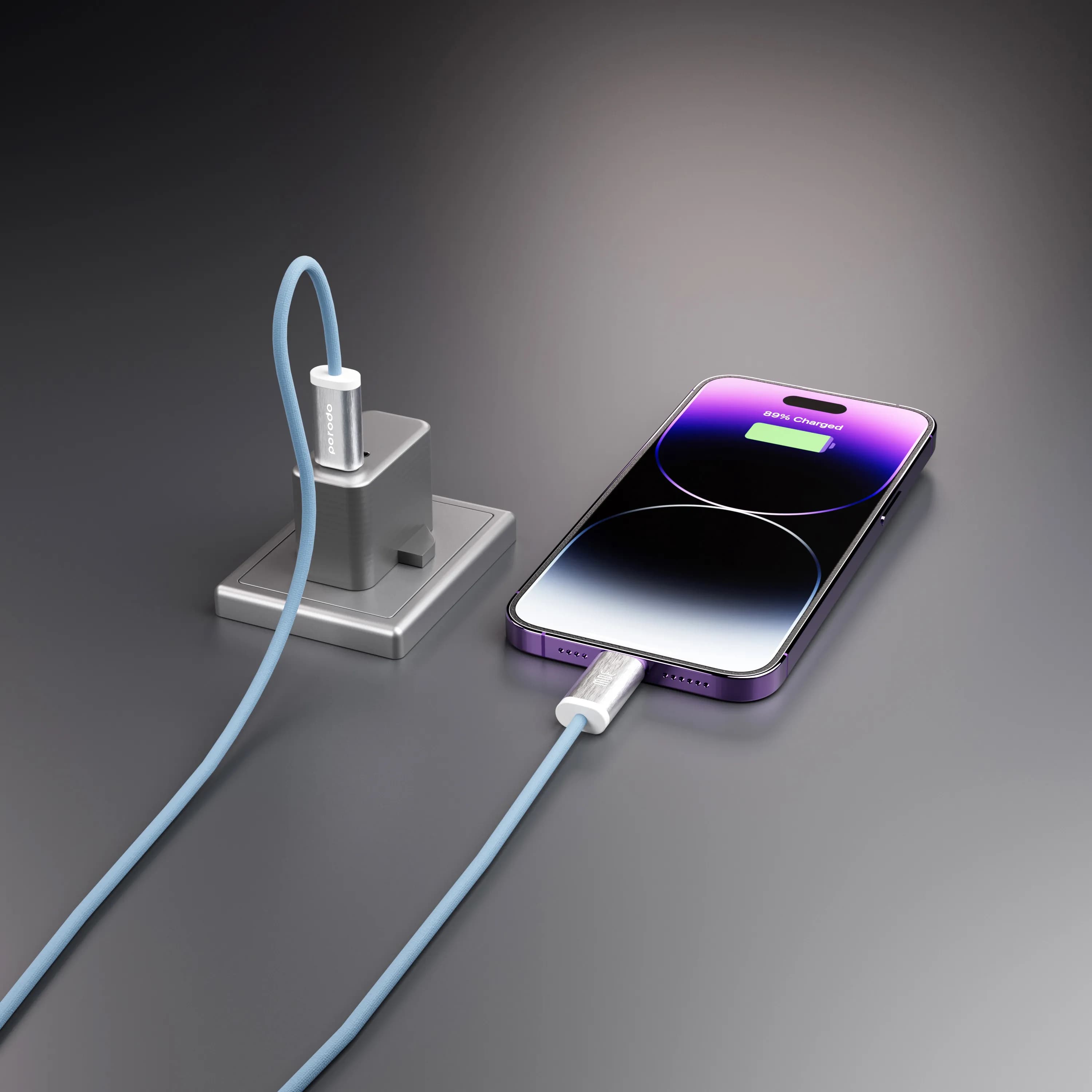 Porodo Woven 30W Lightning to Type-C Cable 1.2M - Blue 2