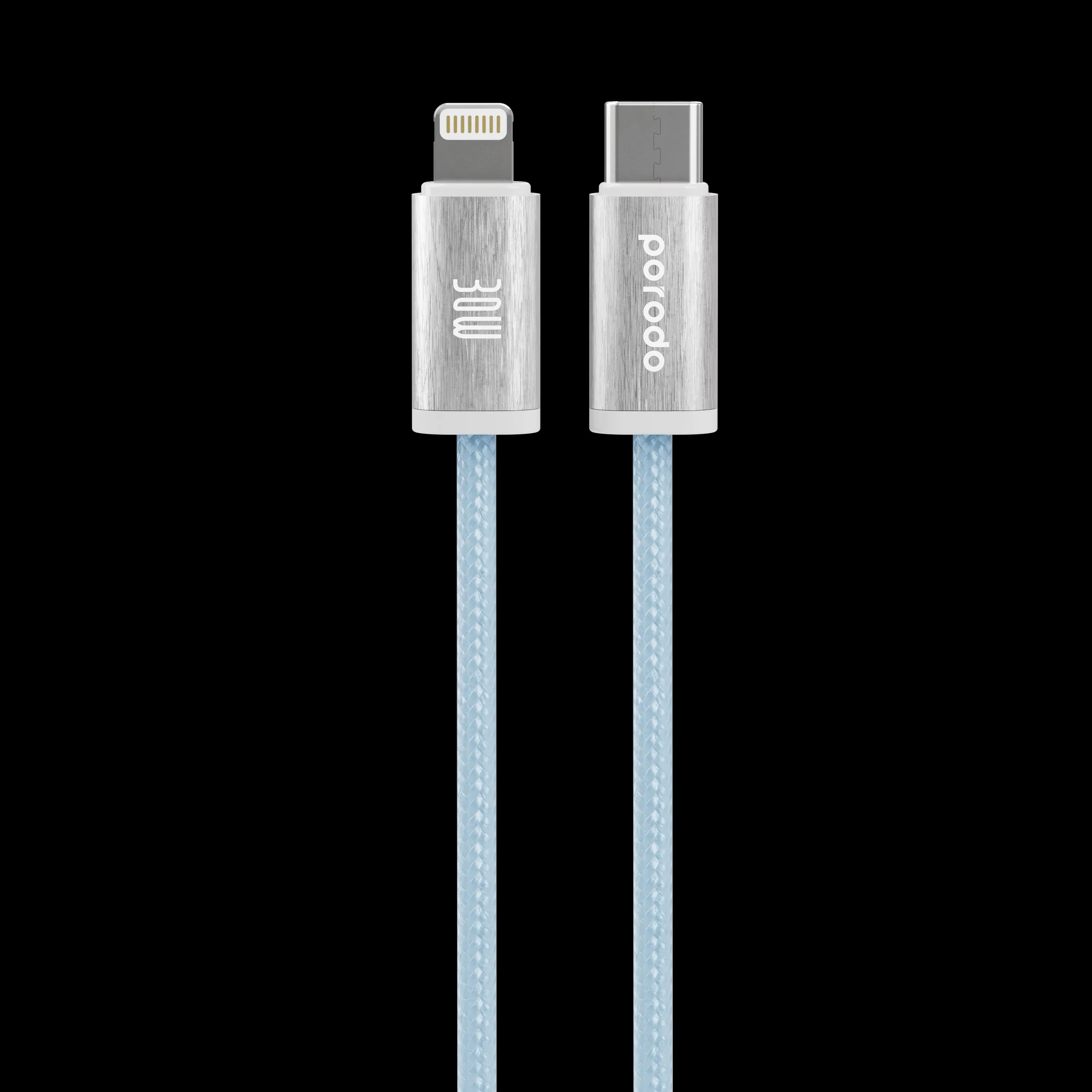 Porodo Woven 30W Lightning to Type-C Cable 1.2M - Blue 3