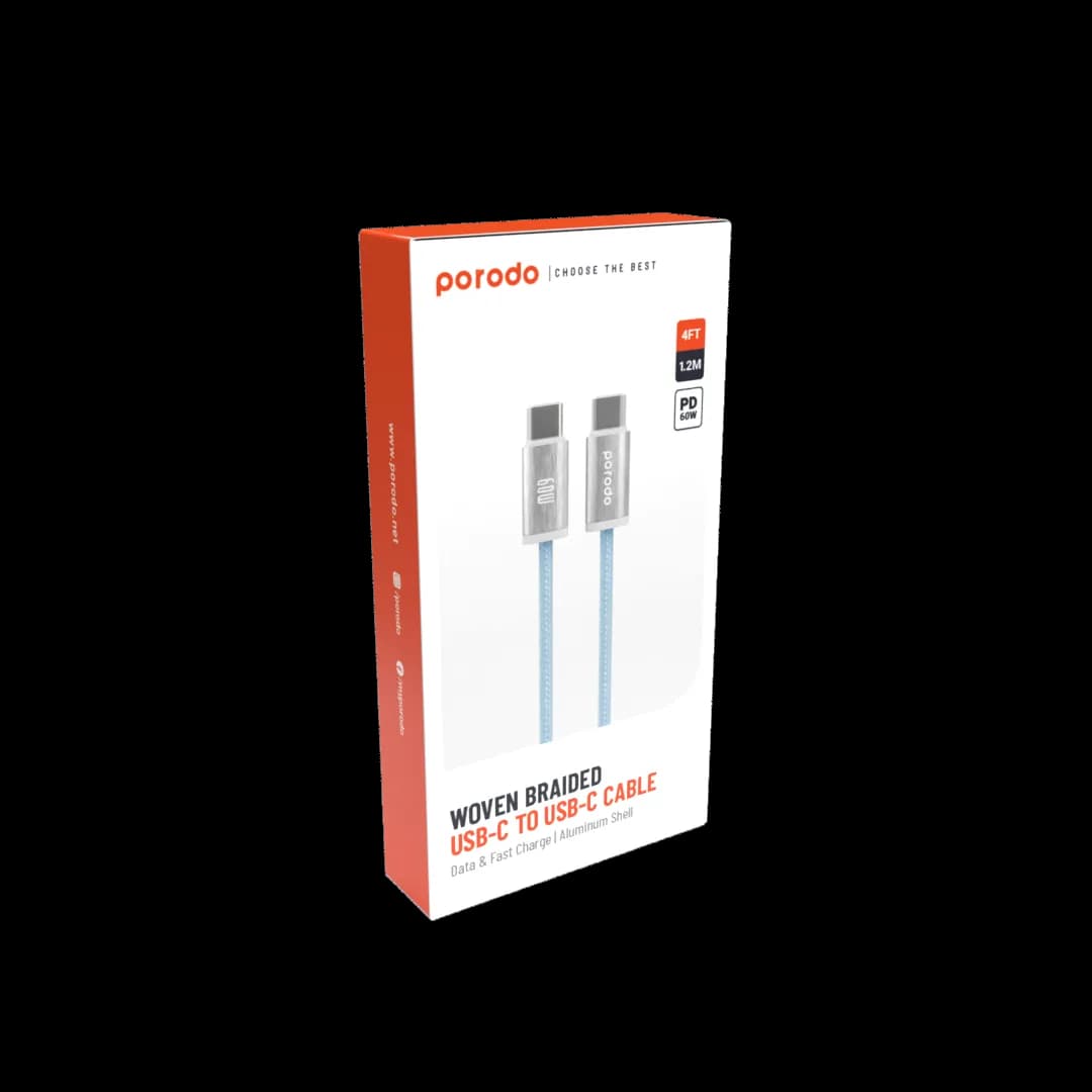Porodo Woven 60W Type-C to Type-C Cable 1.2M - Blue 3