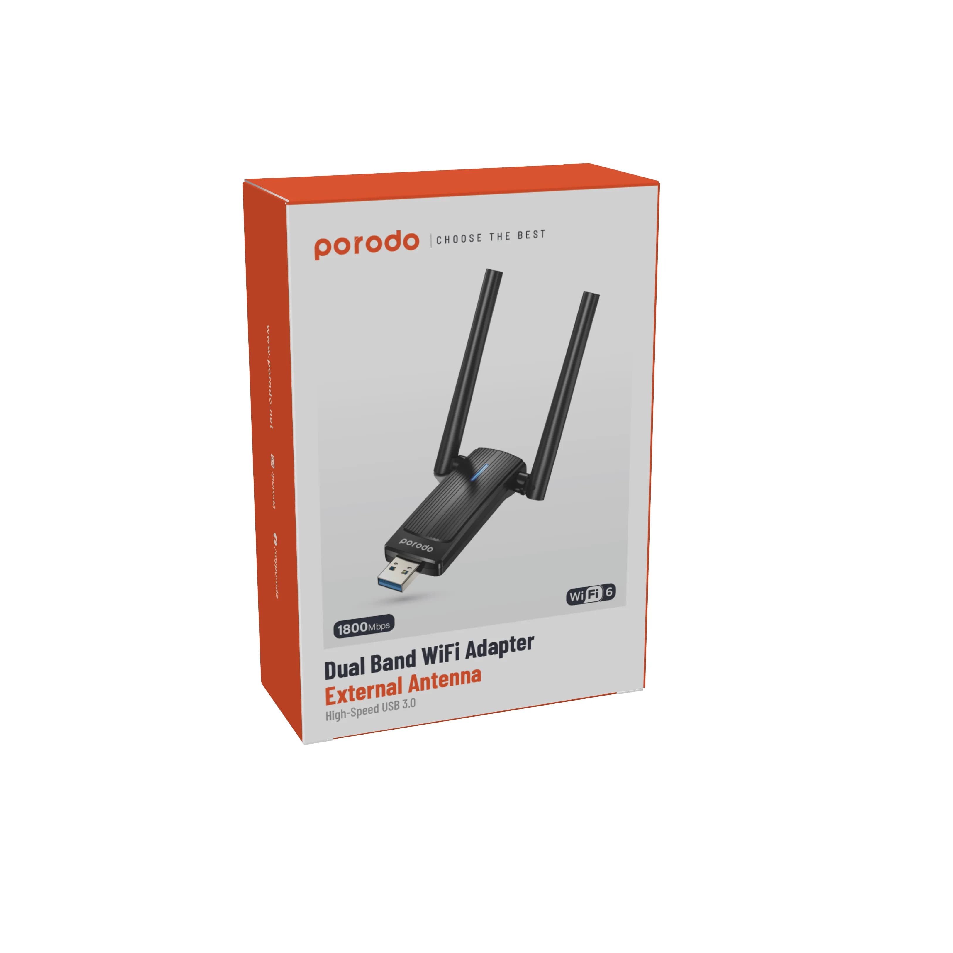 Porodo Dual Band WiFi6 USB Adapter - Black 3