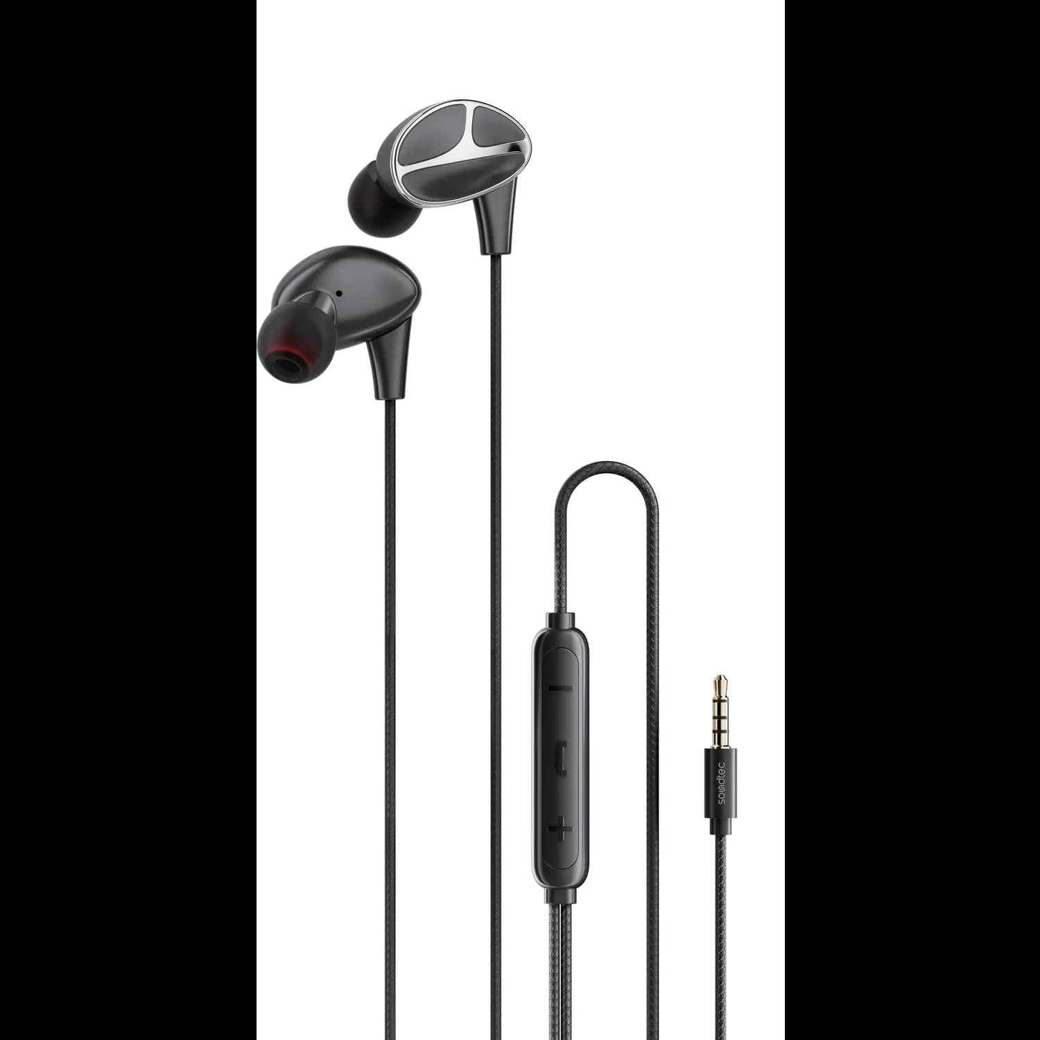 Porodo Earphones Soundtec - Stereo Bass, Wired, Black