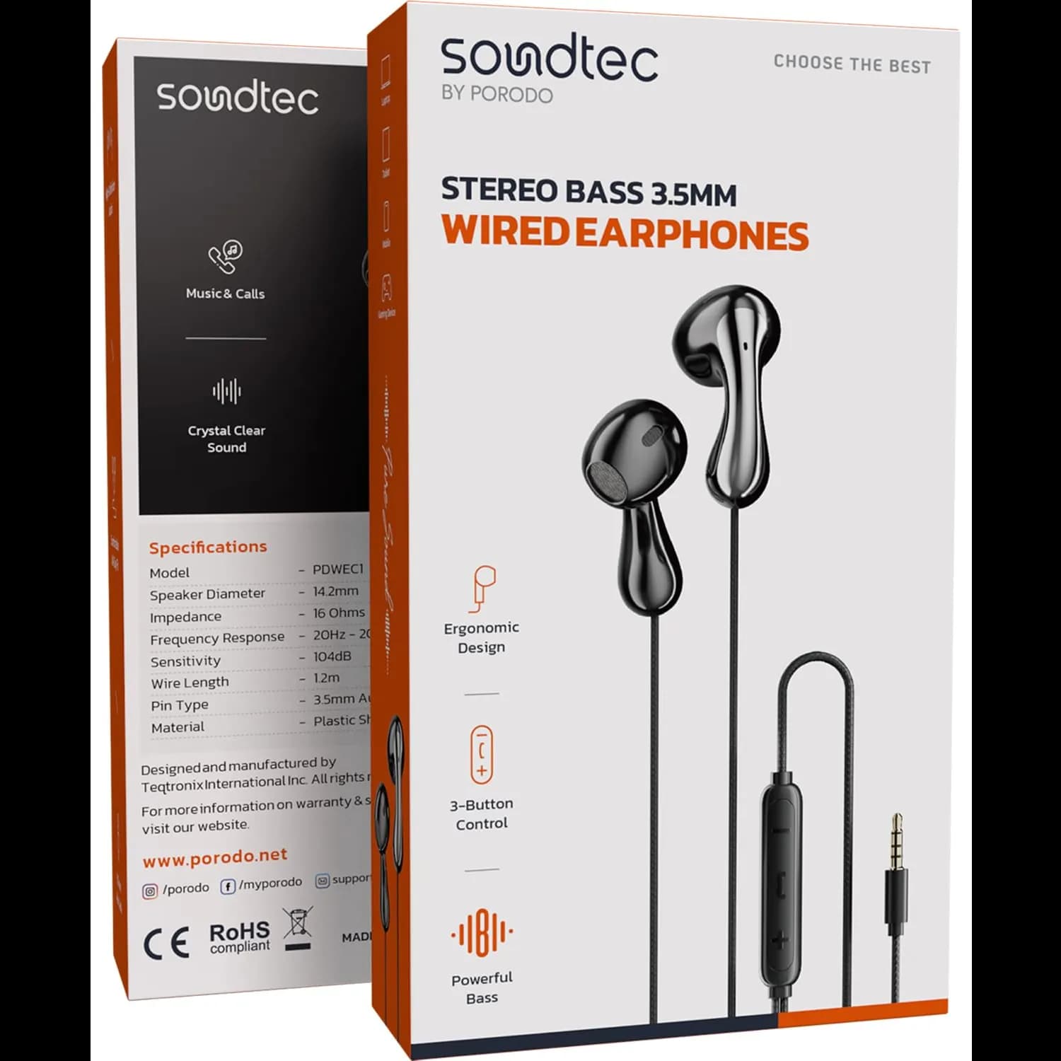Porodo Sounddec Earphones - Wired Stereo Bass, Black 5