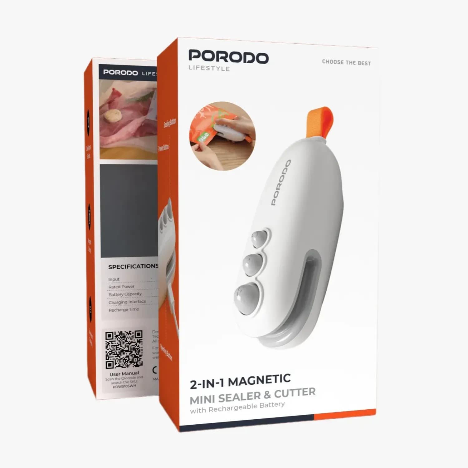Porodo Bag Sealer and Cutter - USB-C Rechargeable, White 5