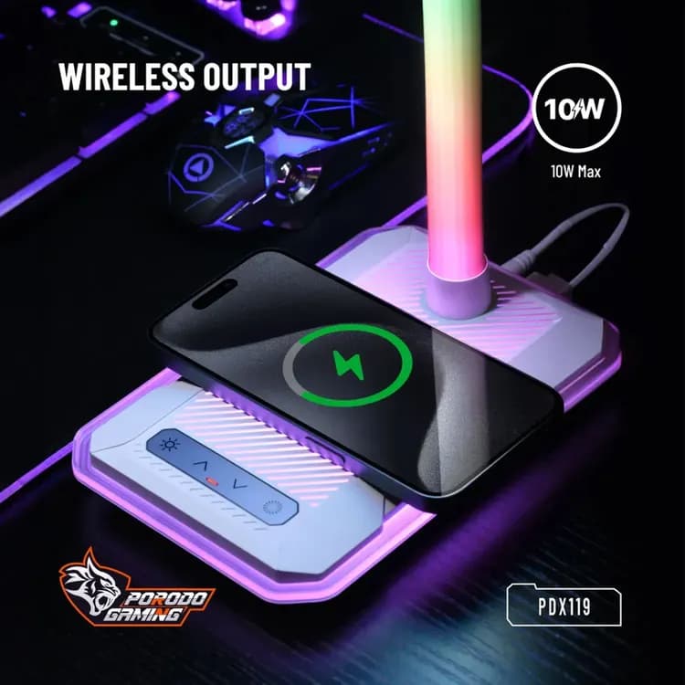 Porodo Desk Lamp - 10W Wireless Charging, RGB Lighting, White 2