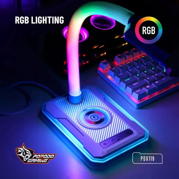 Porodo Desk Lamp - 10W Wireless Charging, RGB Lighting, White 4