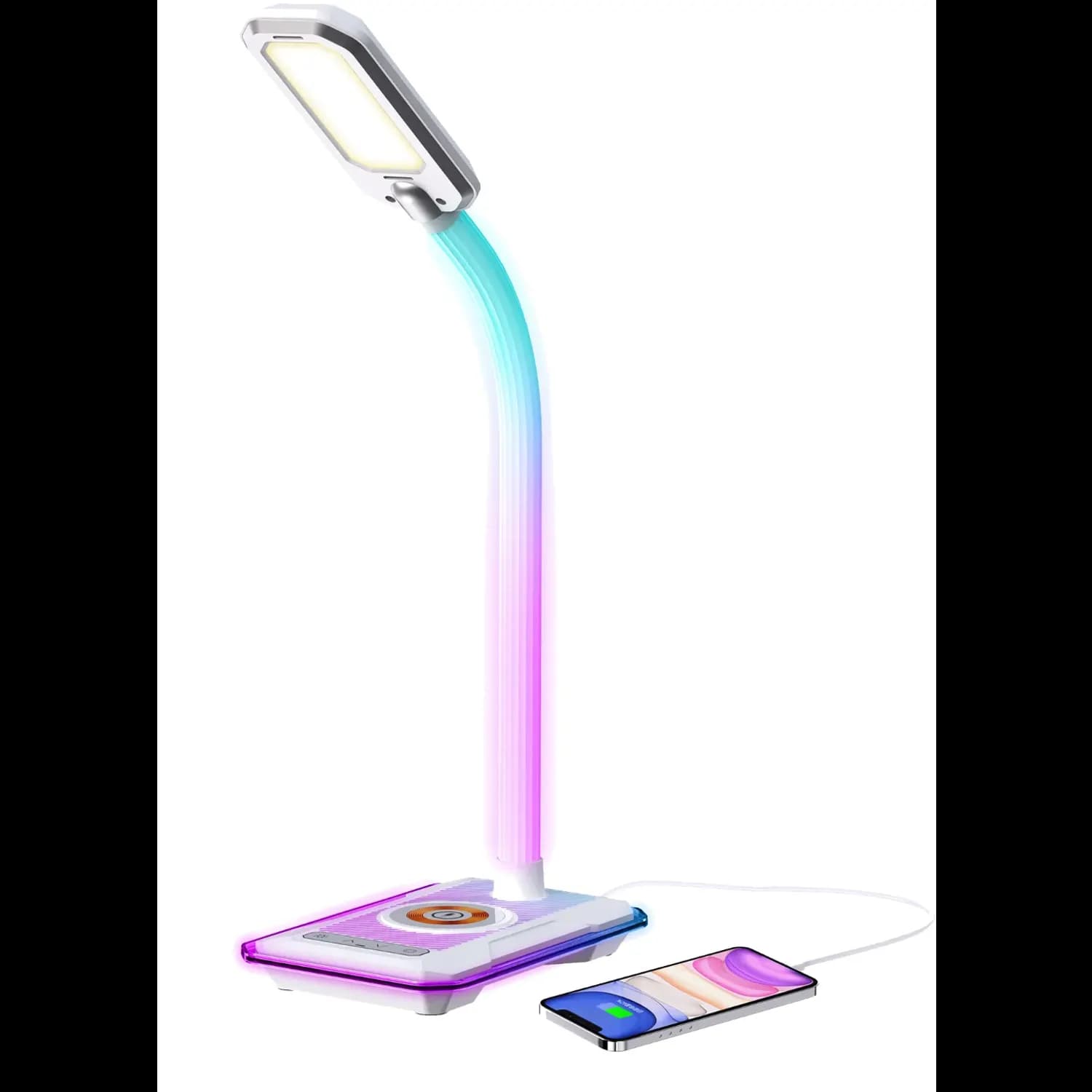 Porodo Desk Lamp - 10W Wireless Charging, RGB Lighting, White 1