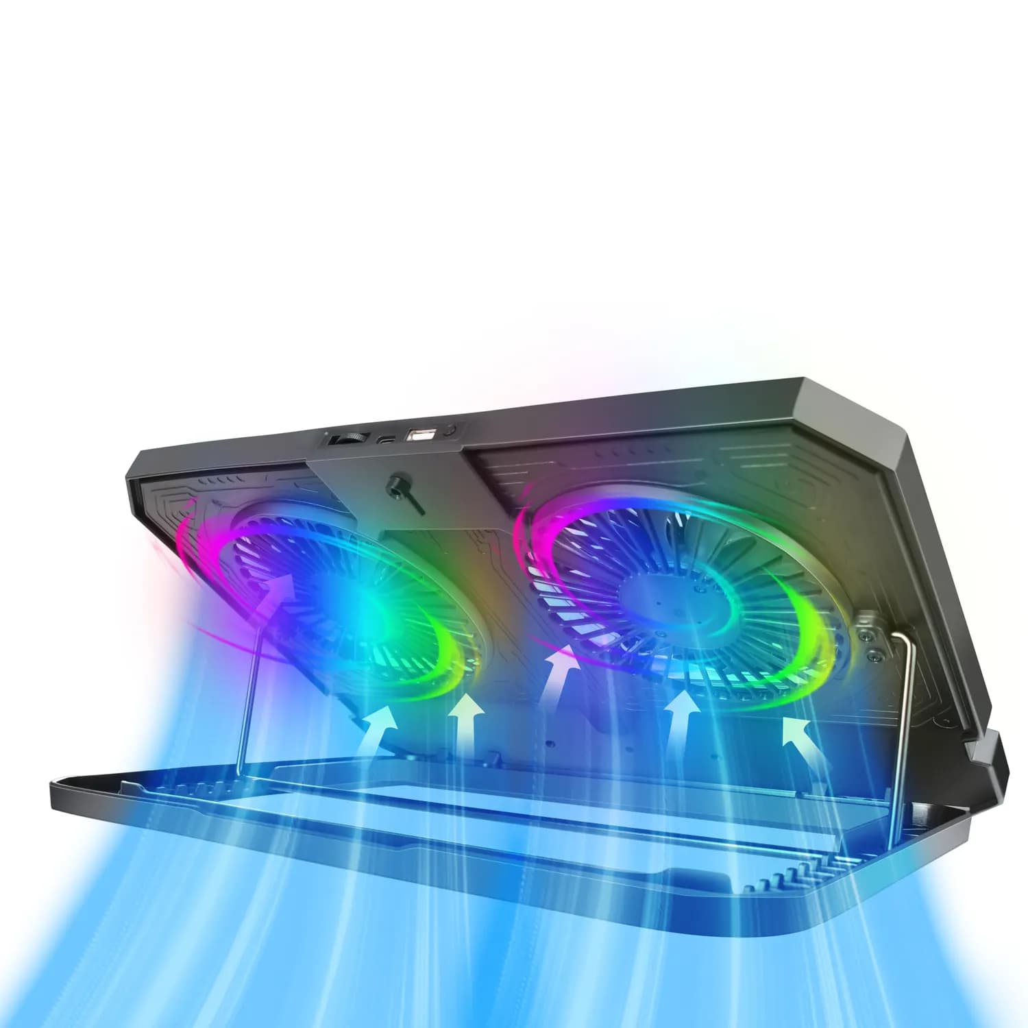 Porodo Laptop Cooling Pad - Dual Fans, RGB, Black 2