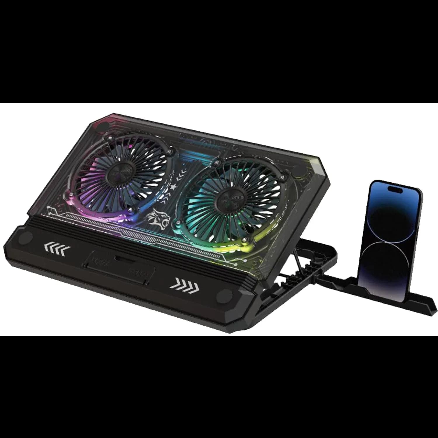 Porodo Laptop Cooling Pad - Dual Fans, RGB, Black 1